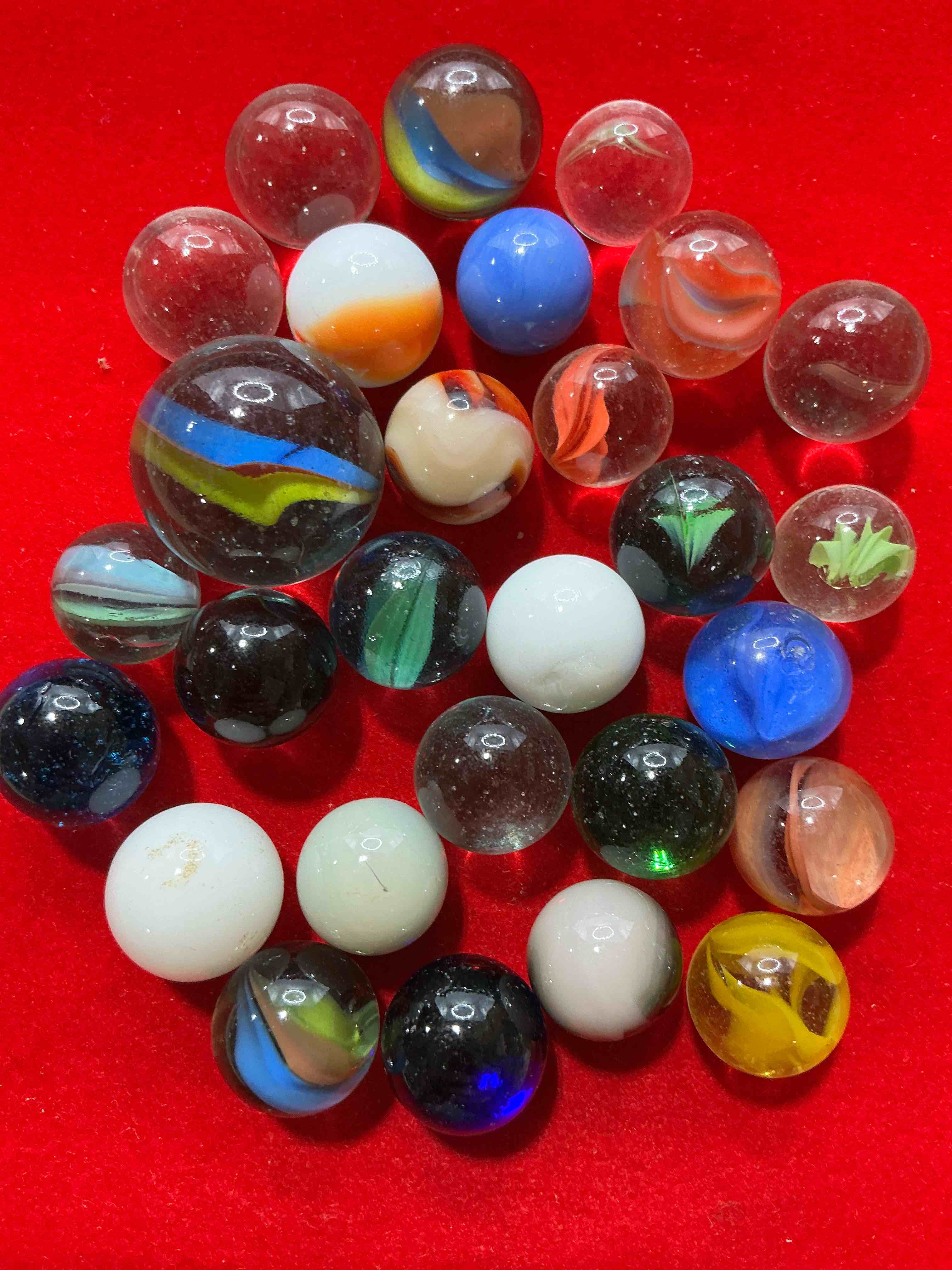 Condition photo showing New/Like New for antique glass marbles! genuine stunning marbles lot, some marbles made between the years 1925-1965 & some may be made with uranium! some may are great depression era & even earlier! gorgeous, authentic pieces of history!