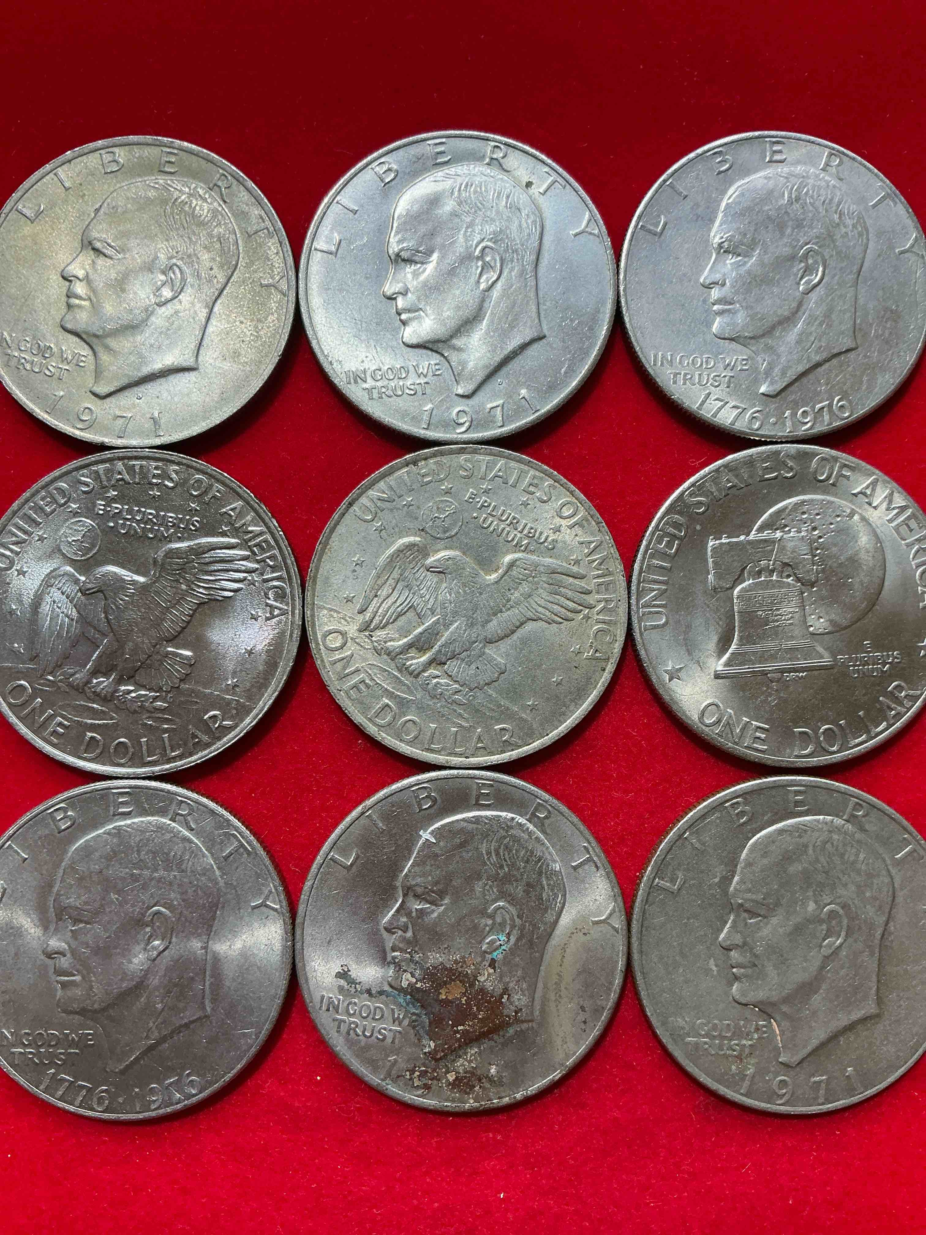 Condition photo showing Good Condition for gorgeous eisenhower dollars! here are circulated “ike” dollars! up for auction are ike one dollar coins from different years! awesome ike dollars! even includes rare bicentennial 1976 edition