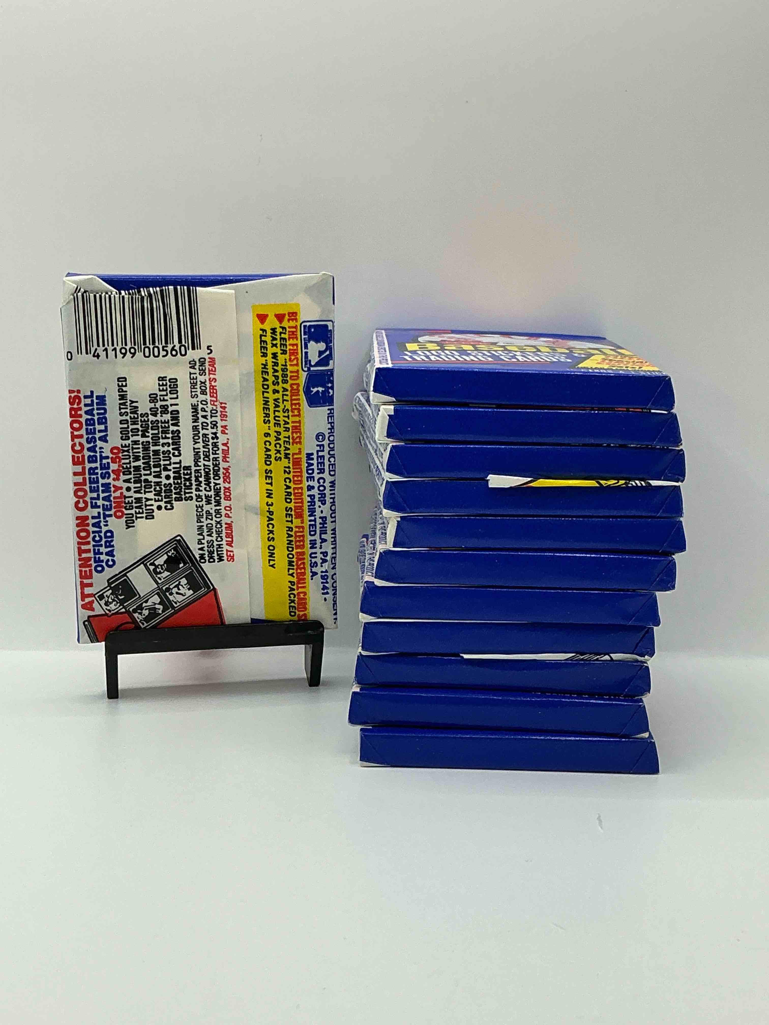 Condition photo showing New/Like New for 80's vintage! 1988 fleer baseball unopened packs! direct from original box! search for valuable don mattingly & nolan ryan cards!