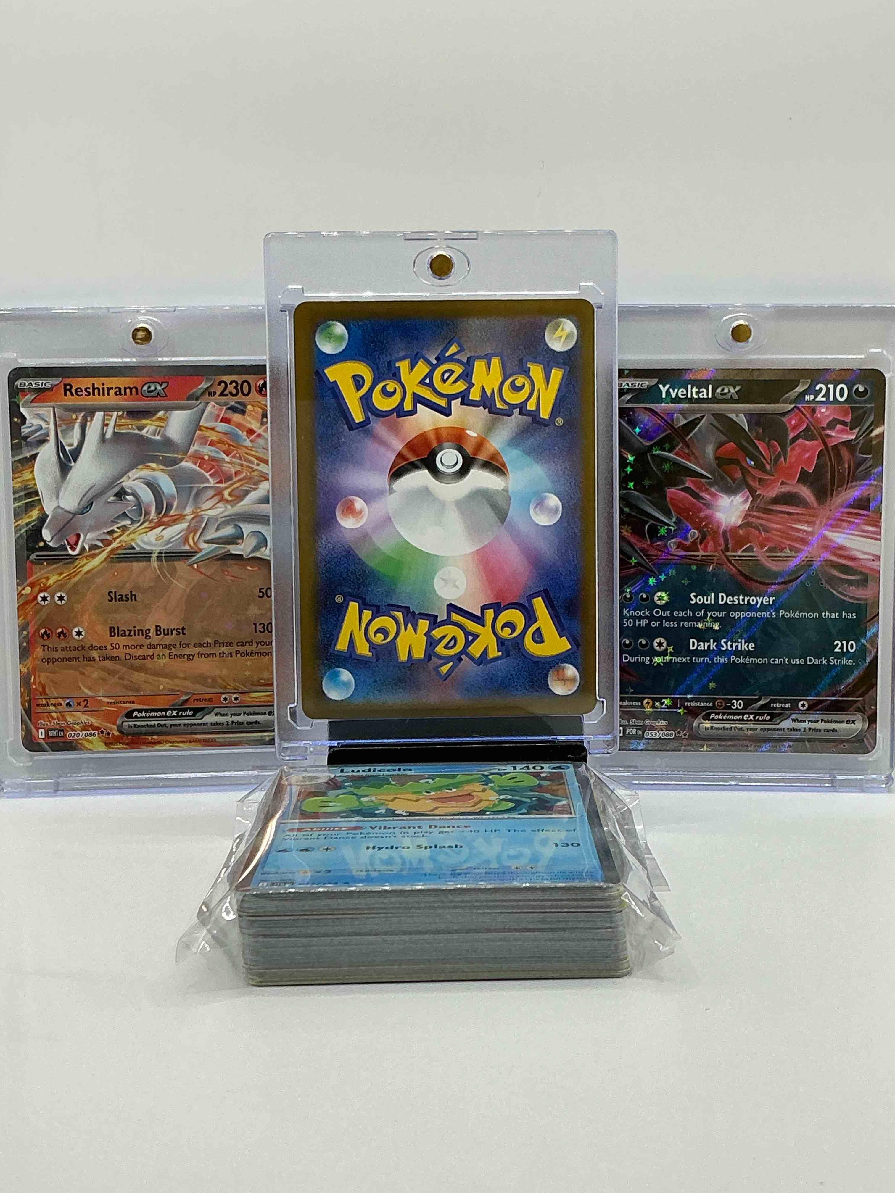 Condition photo showing New/Like New for lucario ex, yveltal ex & more! insane! along with 50 other pokémon heroes, holos, legends & commons- including holographic cards, stage 2 cards, holos in all forms & more! also includes 36 non holo common/ uncommon basic & first stage cards trainers & energy too! perfect set for collectors & enthusiasts!