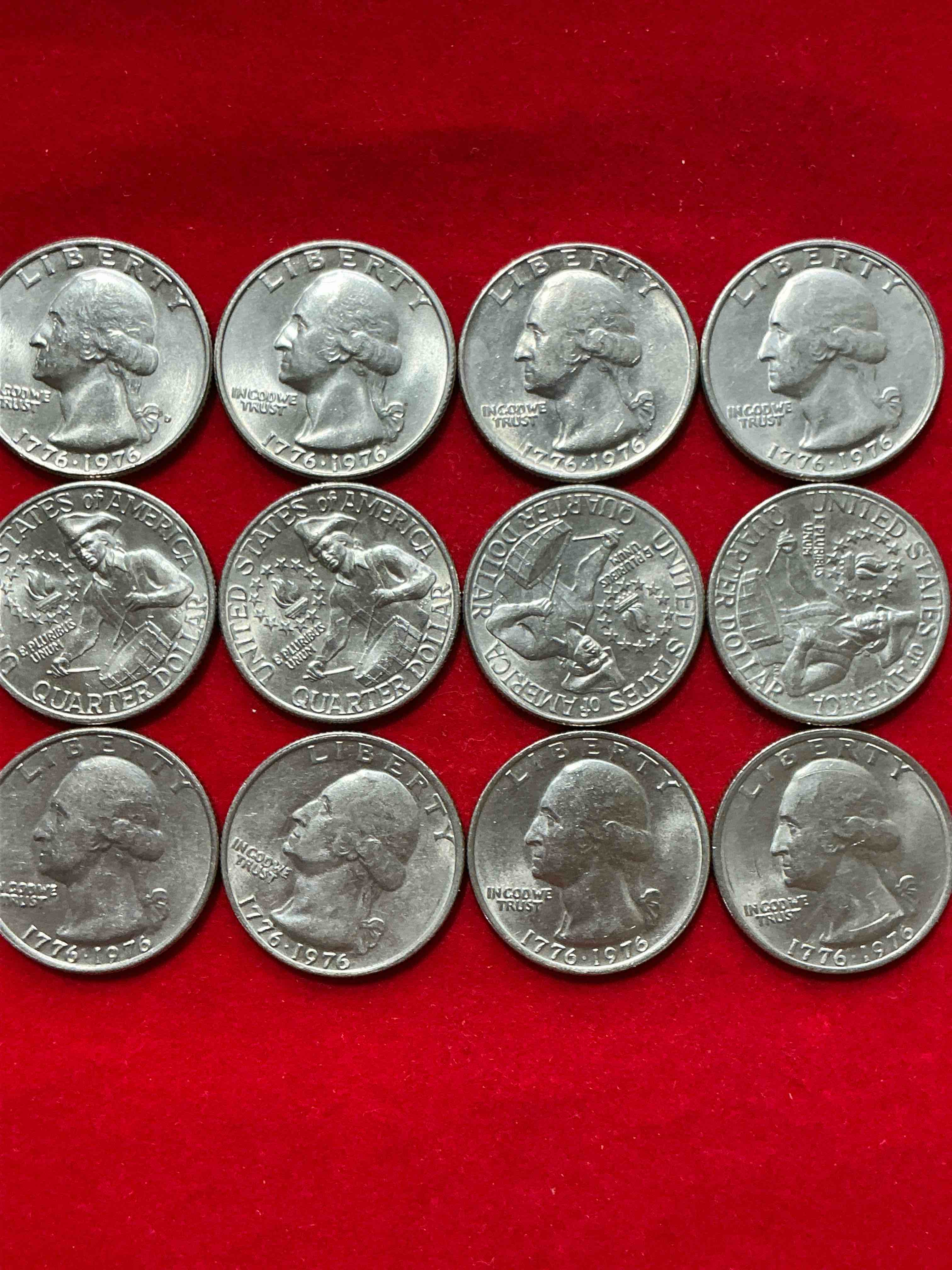 Condition photo showing New/Like New for 1976 bicentennial bliss! in 1976 the u.s. mint produced coins celebrating the 200 year anniversary of america. up for auction are awesome examples of bicentennial quarters coins produced for this... the infamous half dollar & 200 year anniversary edition! highly desirable for collectors! own pieces of history & get ready for america's 250 year anniversary coming soon!