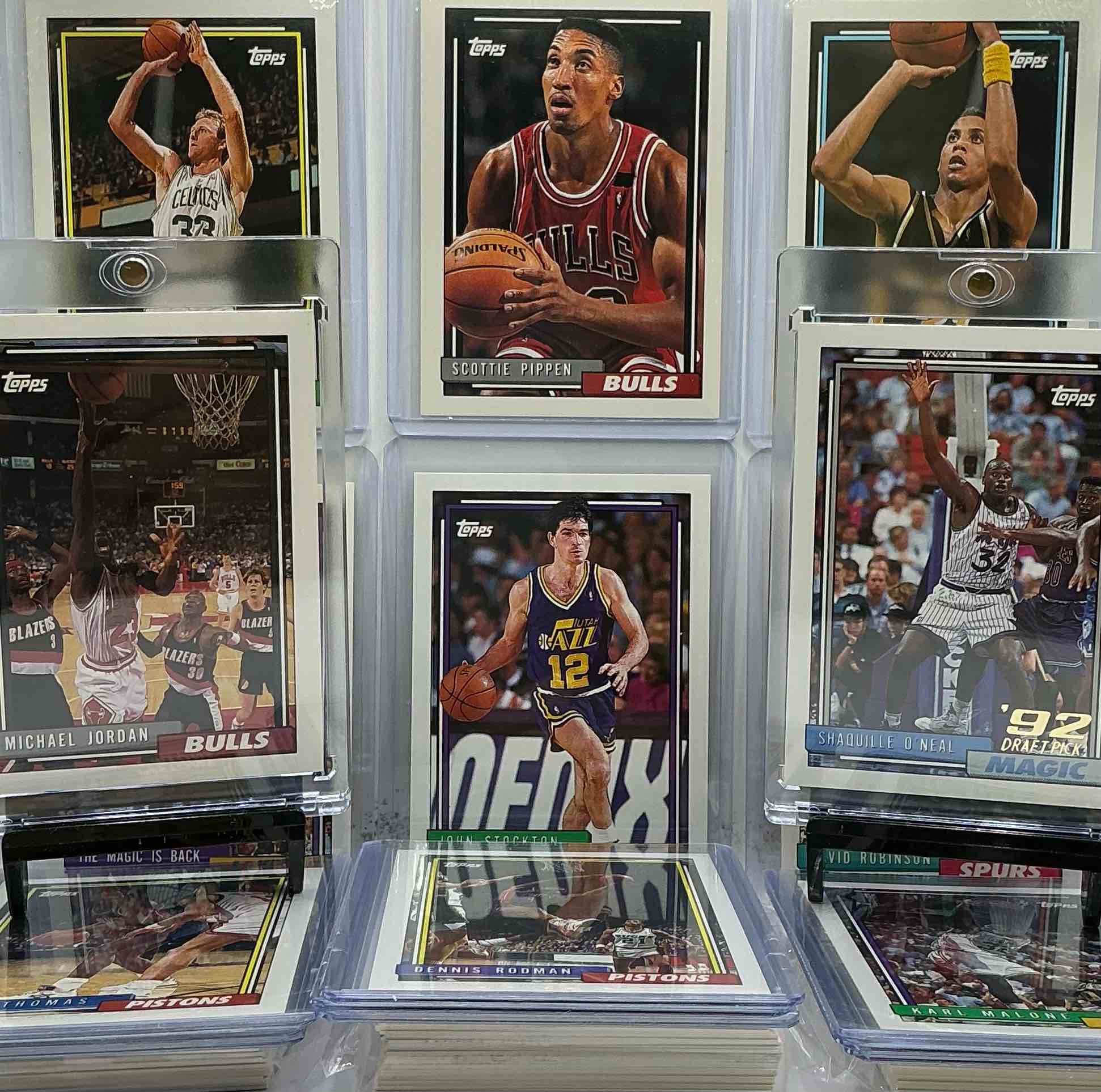 Condition photo showing New/Like New for shaq rookie! nba extravaganza! michael jordan! shaq! & so many more! 1992 topps basketball cards 100 card lot, with all stars, hall of famers, legends & more! michael jordan, scottie pippen, clyde drexler, shaquille o’neal, hakeem the dream, charles barkley, karl malone & so many more! bid on these rare & super cool vintage basketball cards!