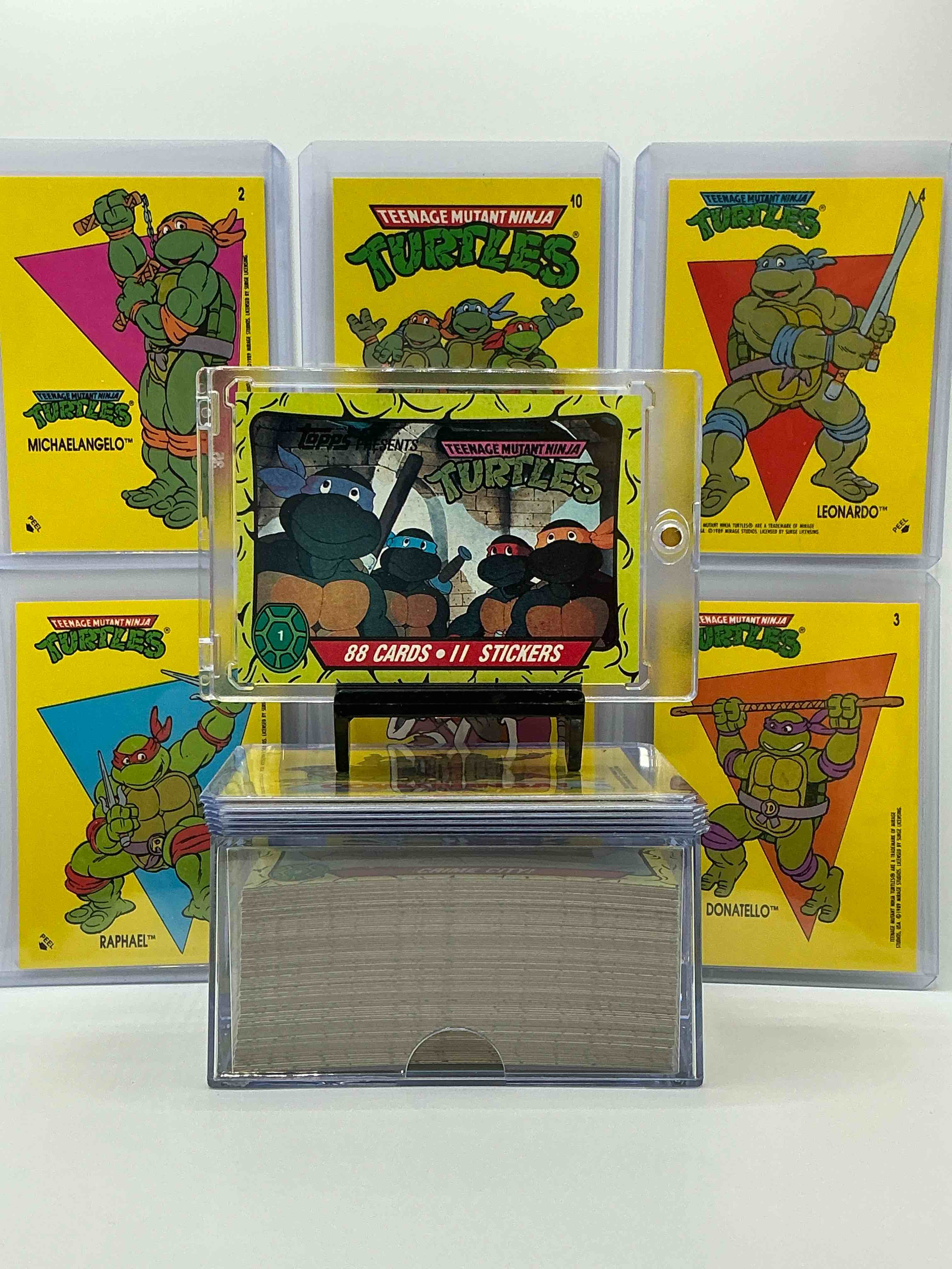 1989 ninja turtle wow!  totally complete original, authentic teenage mutant ninja turtles complete trading card & stickers!  all 88 cards & 11 stickers included, for a total qty of 99! excellent condition!  your chance to own a genuine tmnt original serious collectible! 