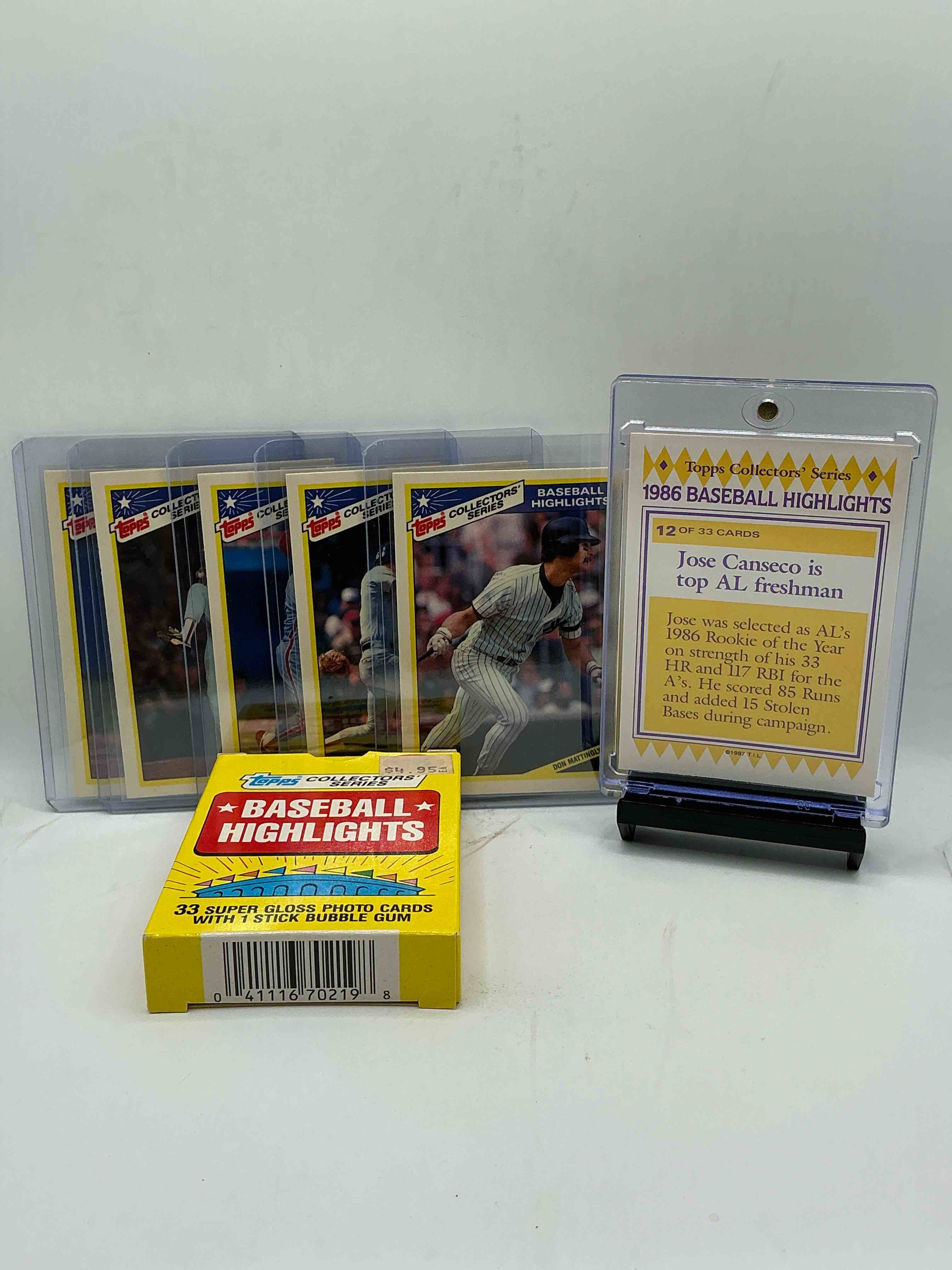 Condition photo showing New/Like New for 1987 baseball history! topps collector’s series baseball highlights 33 card complete! including don mattingly, roger clemens, keith hernandez & so many more! everything included just like it would’ve been purchased in ‘87! wow!