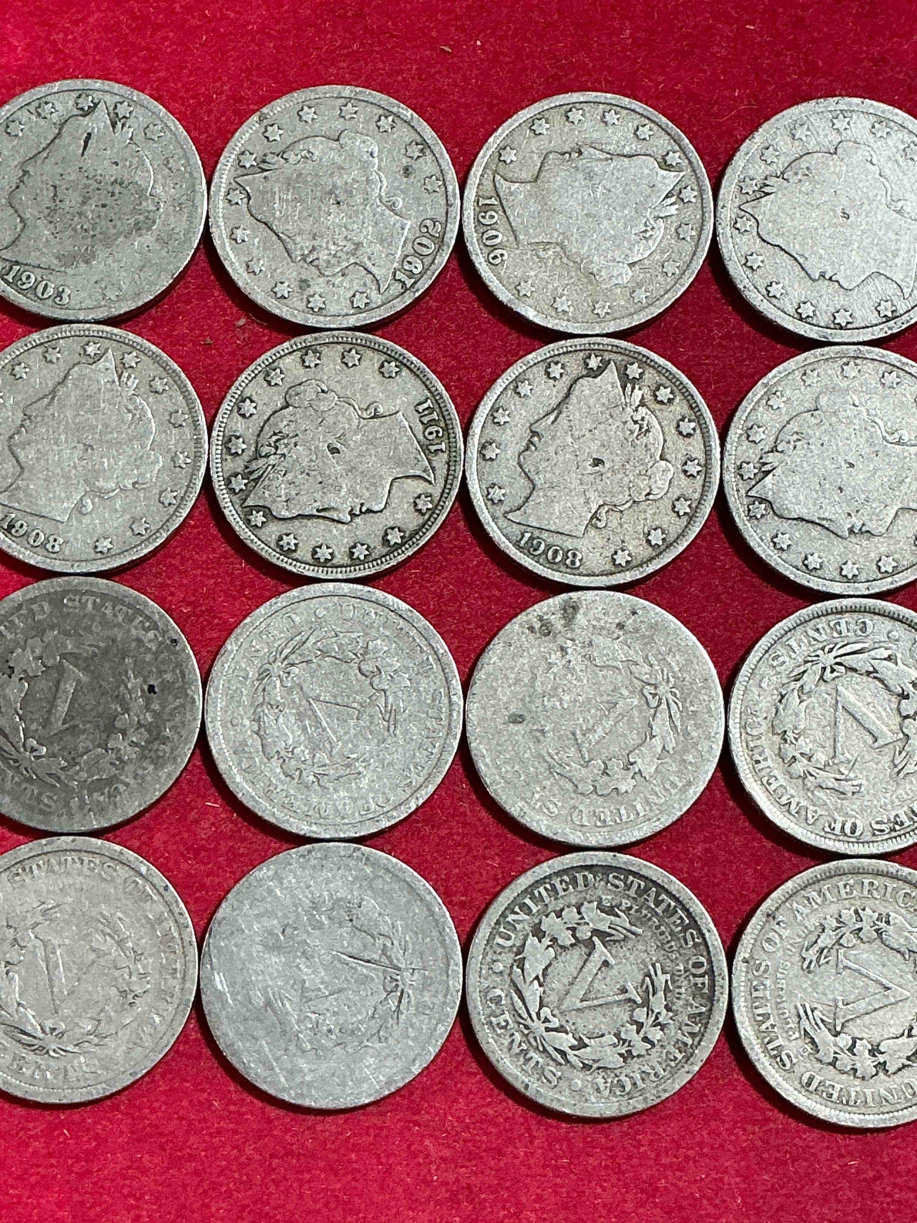 Condition photo showing Good Condition for antique u.s. v nickels! think of the history these coins have seen!, liberty head v nickels were minted up until 1913 & were the style of nickels before buffalo nickels. own some cool pieces of history! rare to see these coins with the "date on" in circulated condition!