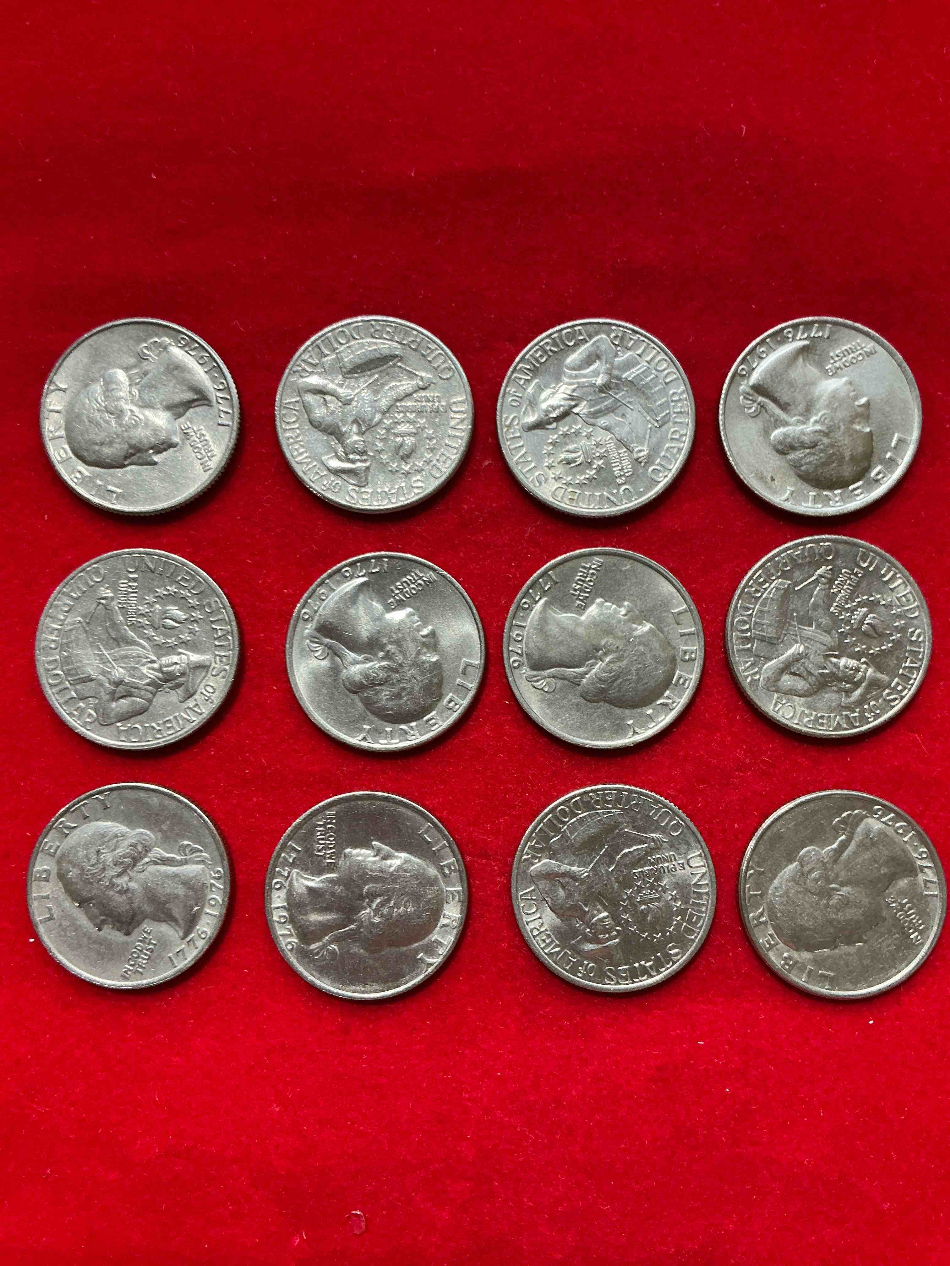 1976 bicentennial bliss! in 1976 the u.s. mint produced coins celebrating the 200 year anniversary of america. up for auction are awesome examples of bicentennial quarters coins produced for this... the infamous half dollar & 200 year anniversary edition! highly desirable for collectors! own pieces of history & get ready for america's 250 year anniversary coming soon!