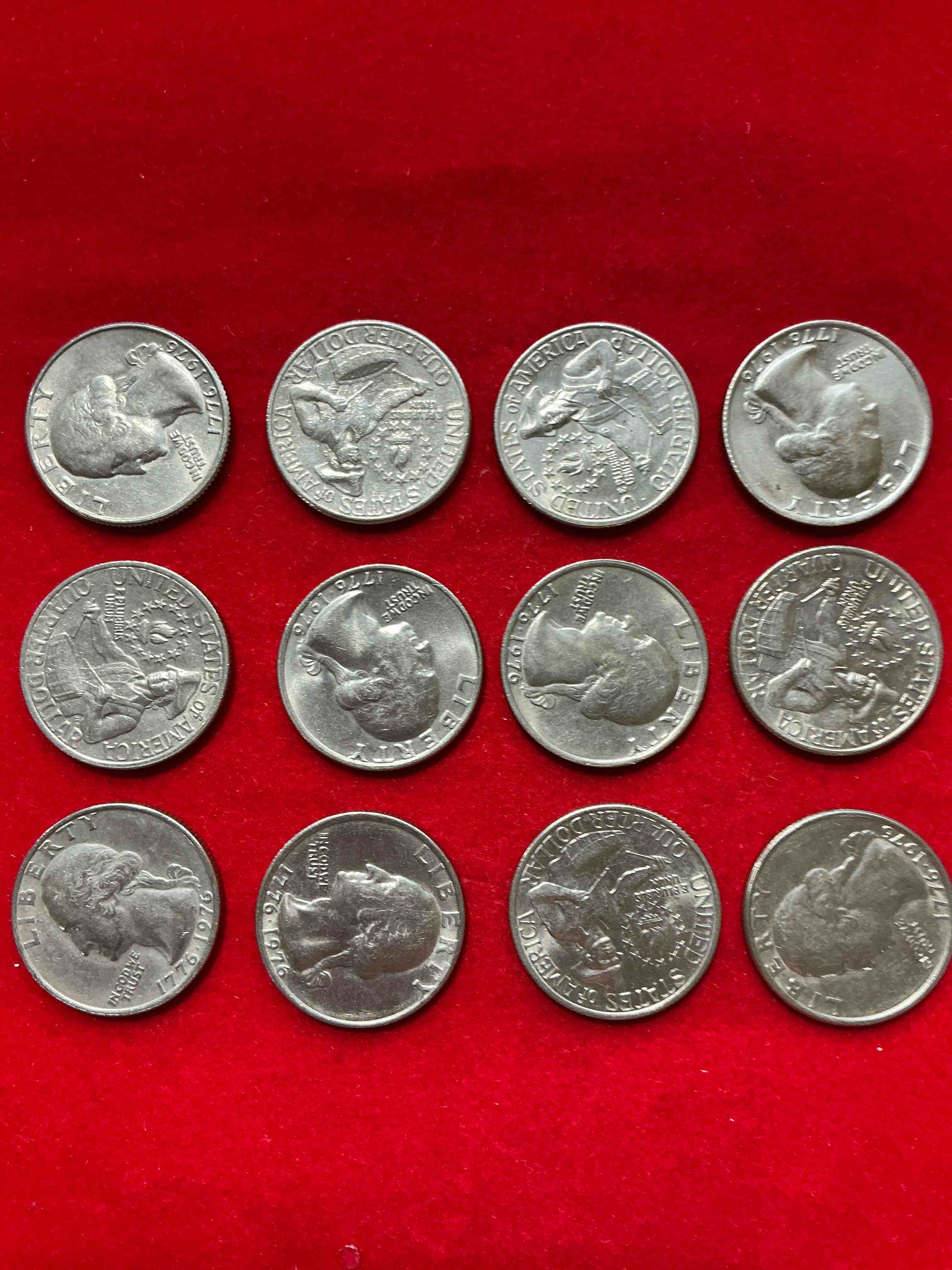 Condition photo showing New/Like New for 1976 bicentennial bliss! in 1976 the u.s. mint produced coins celebrating the 200 year anniversary of america. up for auction are awesome examples of bicentennial quarters coins produced for this... the infamous half dollar & 200 year anniversary edition! highly desirable for collectors! own pieces of history & get ready for america's 250 year anniversary coming soon!