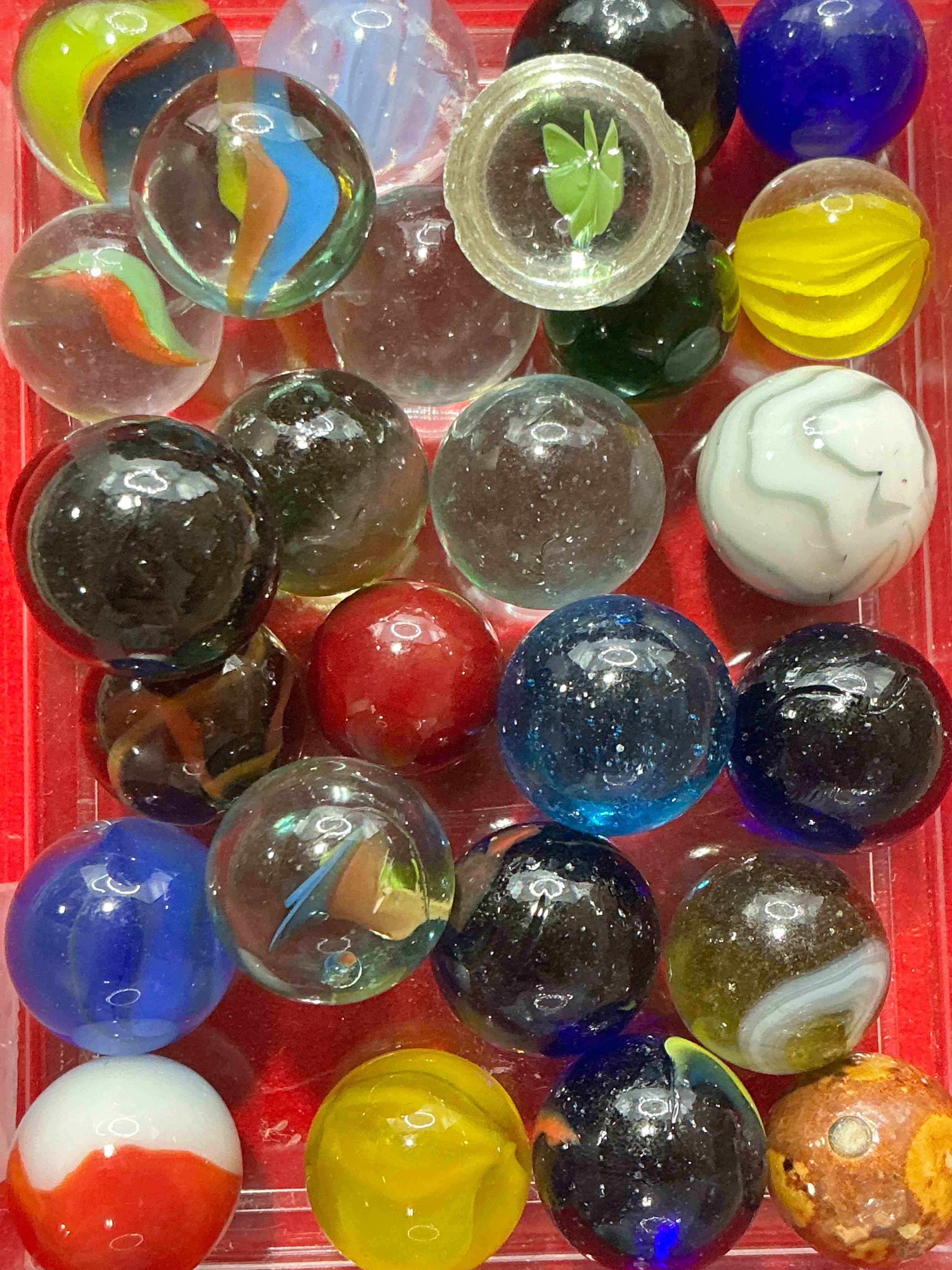 Condition photo showing New/Like New for antique glass marbles! genuine stunning marbles lot, some marbles made between the years 1925-1965 & some may be made with uranium! some may are great depression era & even earlier! gorgeous, authentic pieces of history!  