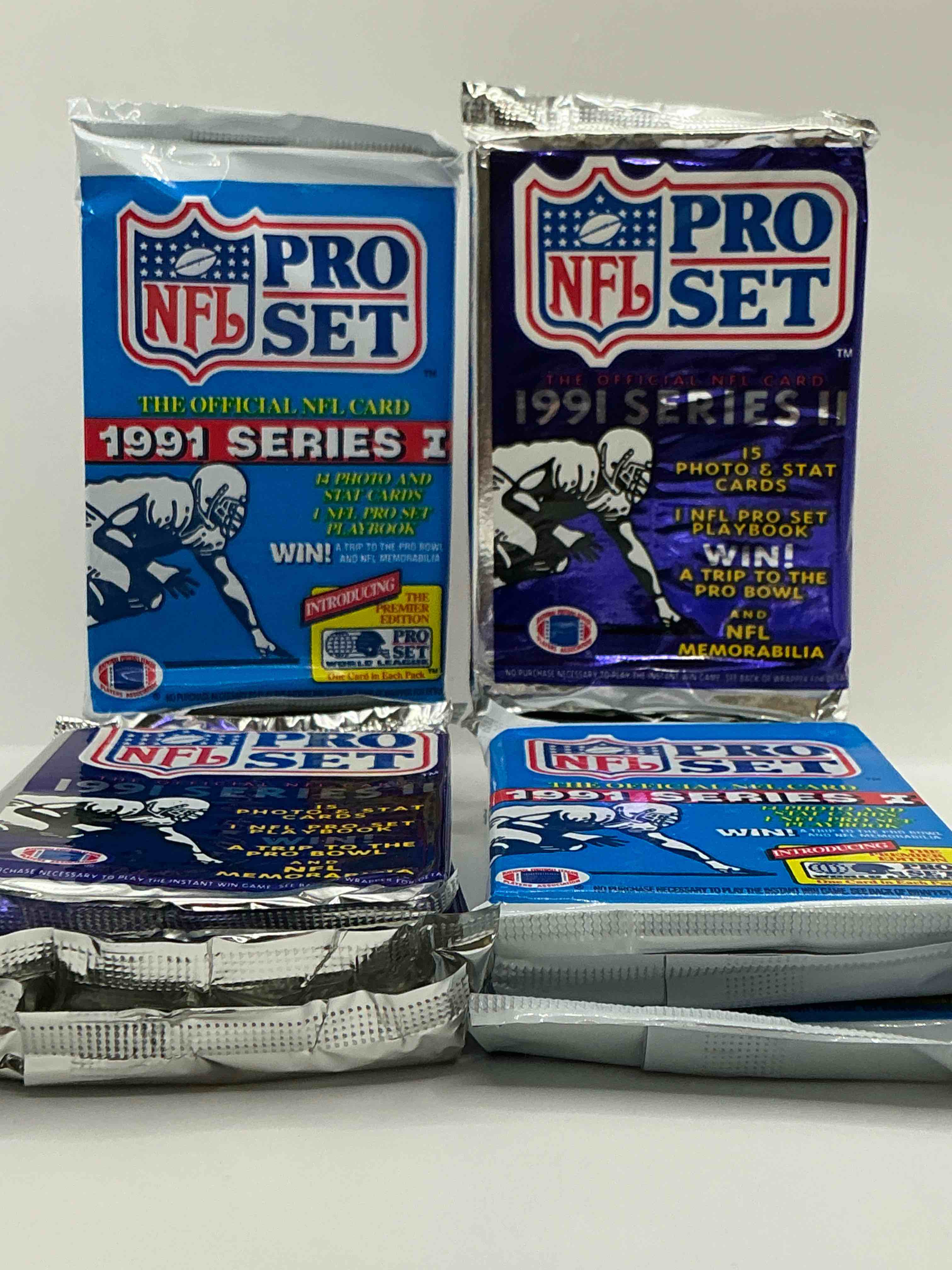 Condition photo showing New/Like New for wow! 1991 pro set football sealed card packs series i & ii, direct from original retail case!highly sought after by collectors as this year is loaded with high profile cards!search for cards from barry sanders, deion sanders, troy aikman, michael irvin & much more! getting hard to find!
