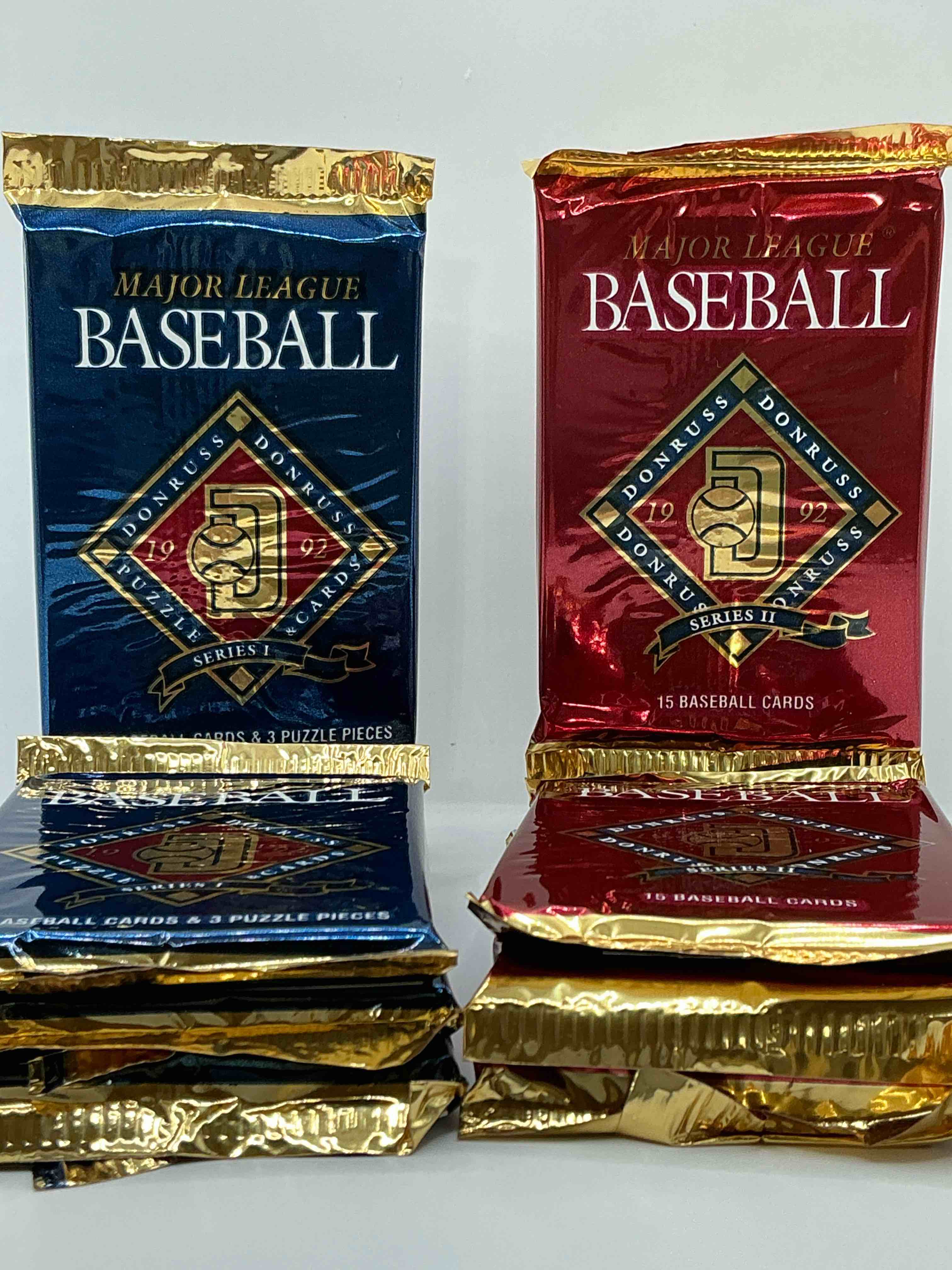 Condition photo showing New/Like New for 1992 donruss baseball series 1 and 2 unopened sealed sports card pack, direct from original sealed retail case! search for valuable cards from ricky henderson & noian ryan & so much morel also, search for 1 of 5000 personally autographed cal ripken jr. cards randomly inserted!