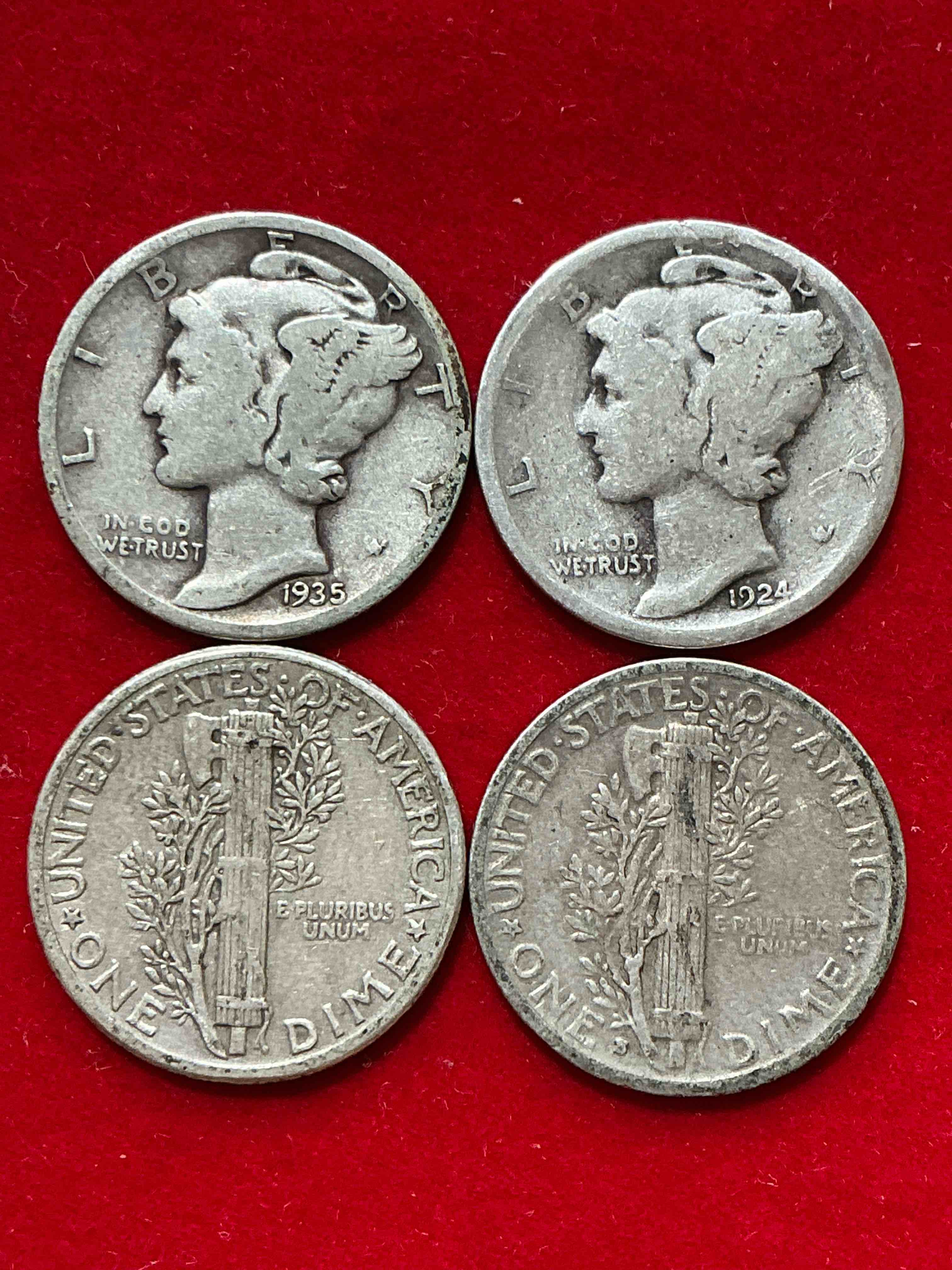 antique u.s. pure fine silver mercury dimes! silver mercury dimes were minted from 1916-1945 & have become serious collector items! check out these awesome examples, all in nice, circulated condition with visible dates & varying years! rare to have visible dates! makes for a great investment in precious metals, mercury dimes are 90% pure fine silver! they don't make em' like this anymore!