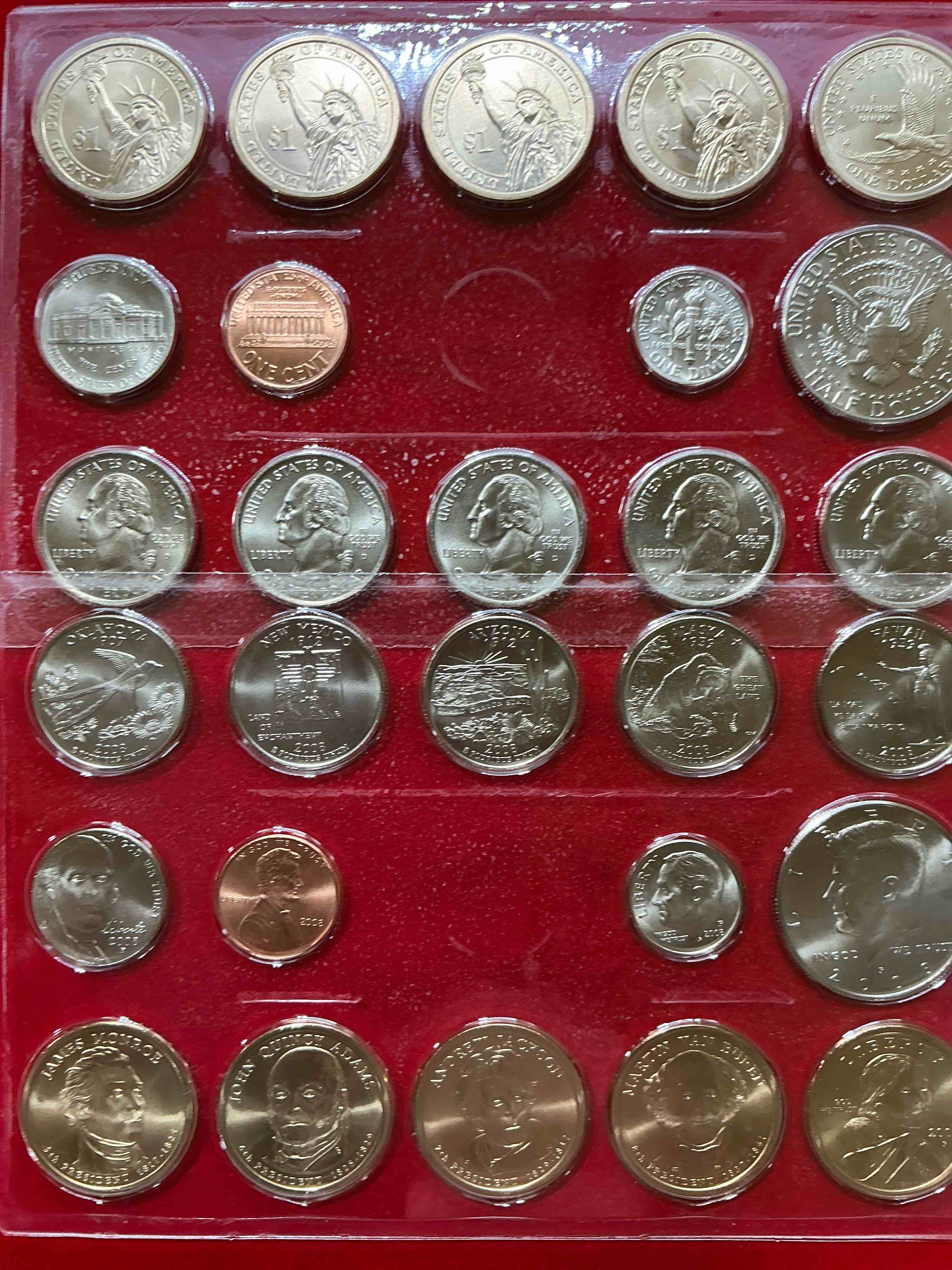 Condition photo showing New/Like New for 28 coin craziness! denver & philly mints! 2008 uncirculated mint set coins! includes half dollars, president dollar coins, dimes, nickels, pennies & quarters! cool collectible! 