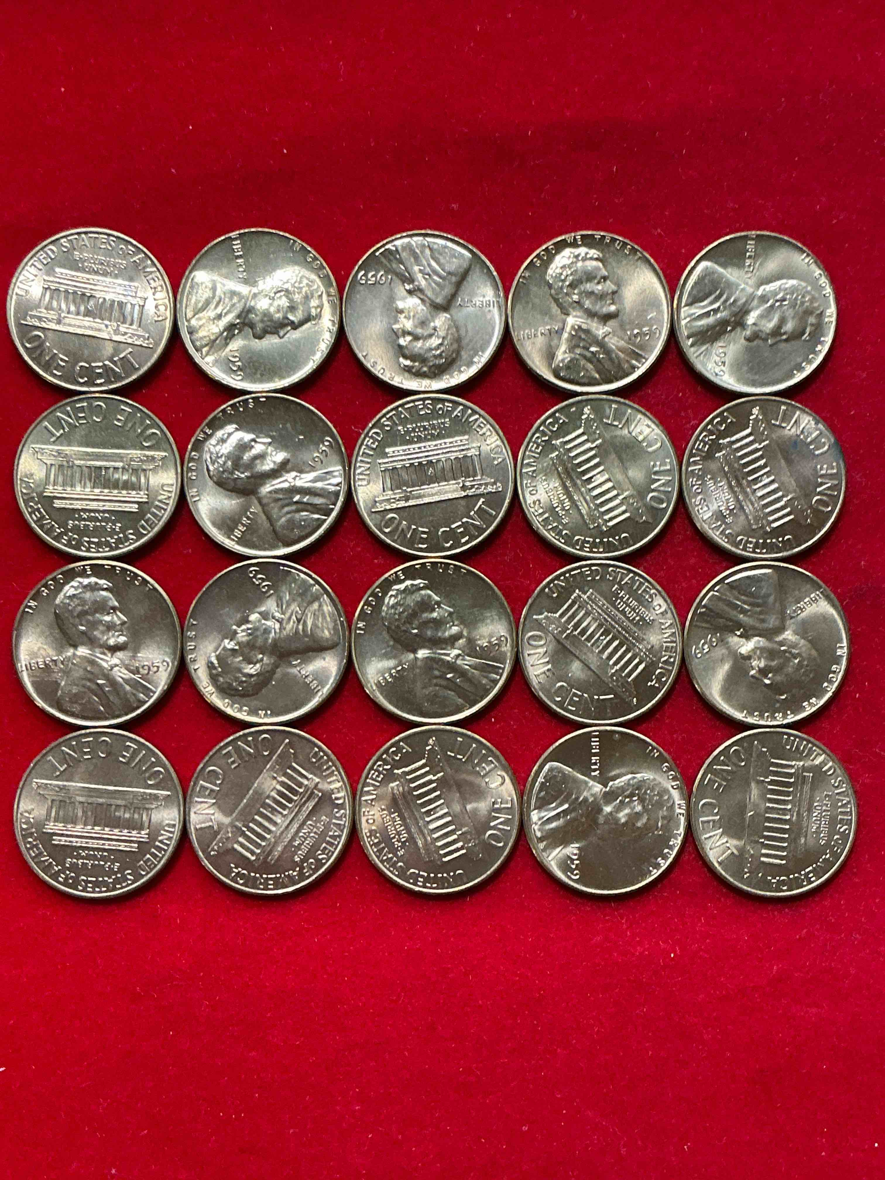Condition photo showing New/Like New for 1959 brilliant uncirculated pennies!  1959 was the last year of an epic chapter of american history!  own pieces of the 1950’s with these brilliant uncirculated pennies!  many from the original treasury bank rolls not having seen daylight since 1959, wow! 