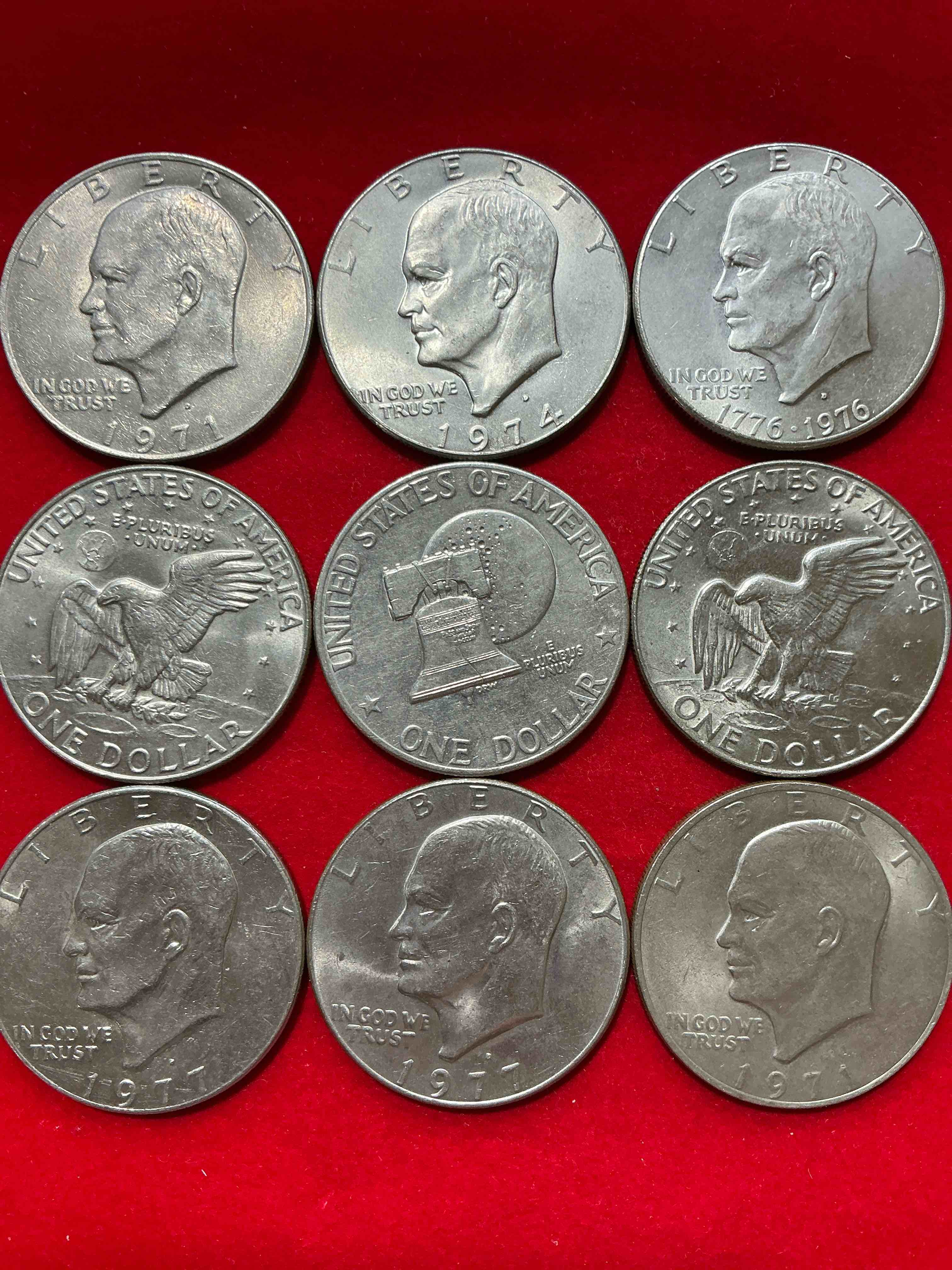 Condition photo showing Good Condition for gorgeous eisenhower dollars! here are circulated “ike” dollars! up for auction are ike one dollar coins from different years! awesome ike dollars! even includes rare bicentennial 1976 edition