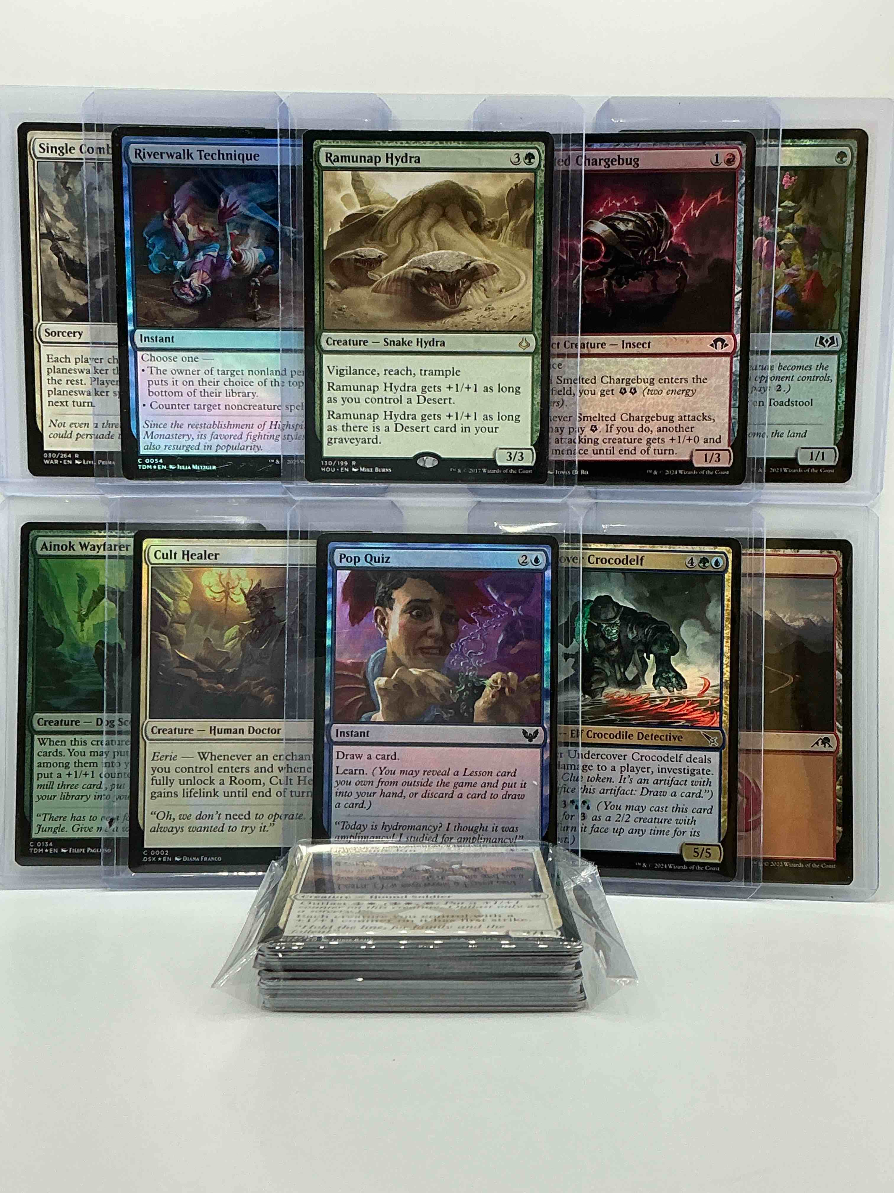 Condition photo showing New/Like New for magic the gathering 50 card lot! lot includes 10 rare or holo foil cards! all cards in excellent shape condition! a great way to join the mtg craze!