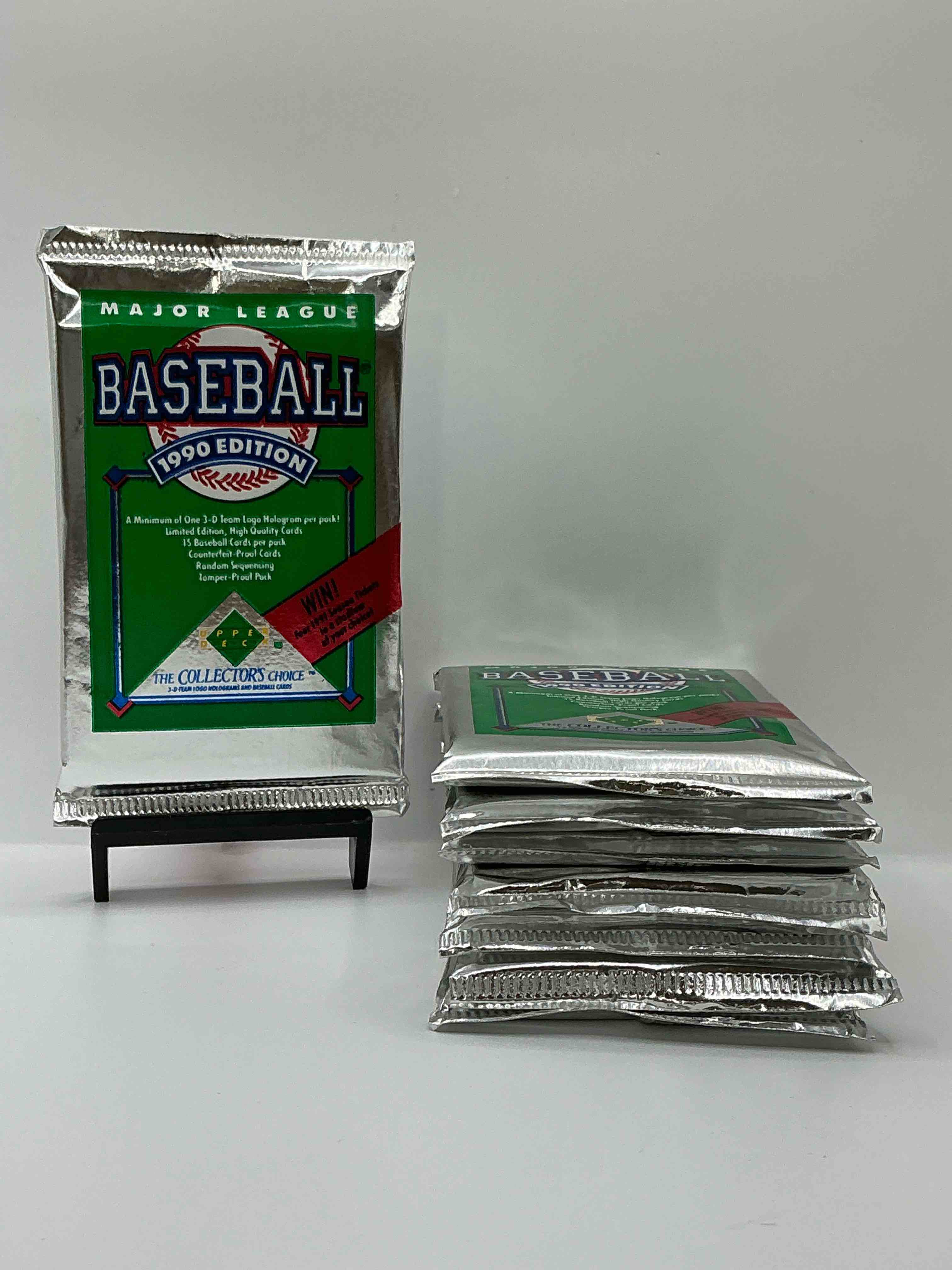 1990 upper deck baseball unopened sports trading card packs! direct from original box! look for possible collector's 3d team logo card! as well as early ken griffey jr. cards!