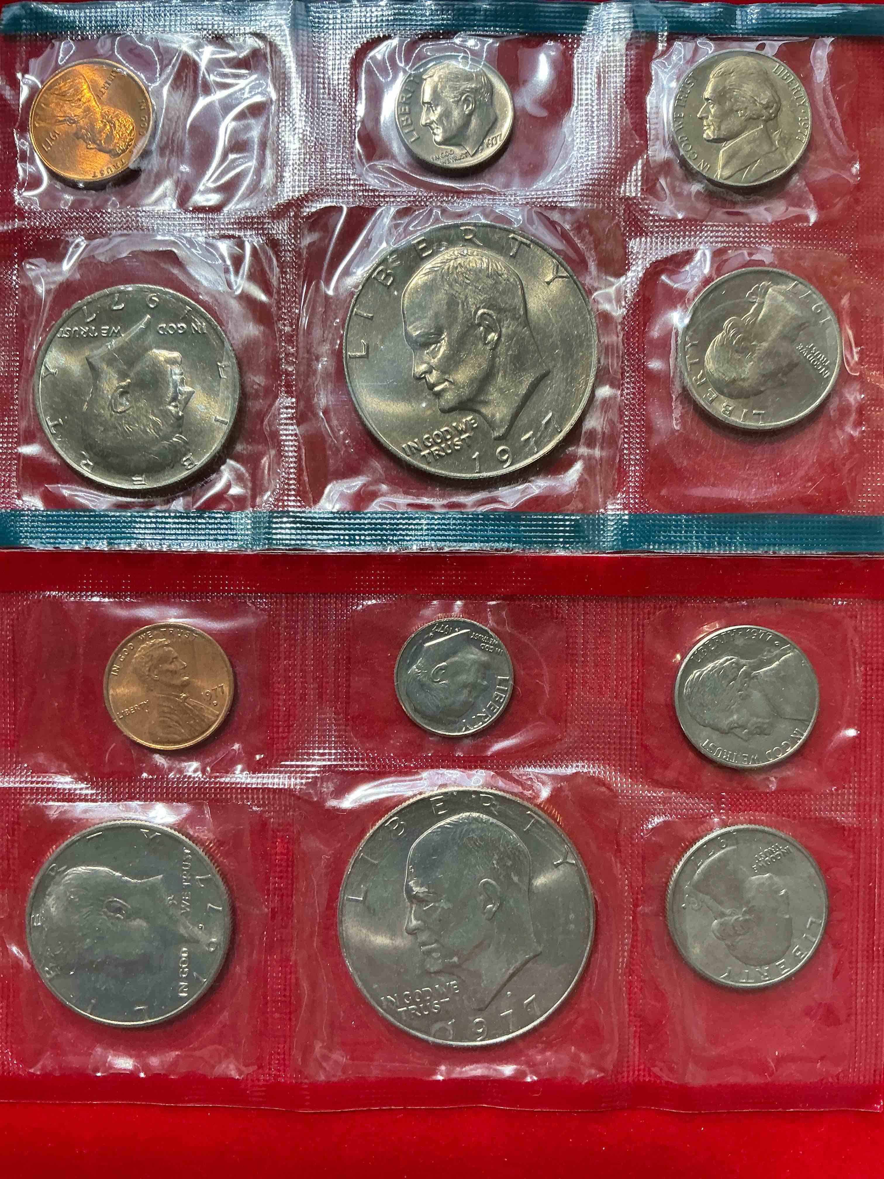1977 uncirculated u.s. mint coins! these gorgeous coins from the mint set features each u.s. coins minted in 1977 in uncirculated condition, from each mint mark, philly & denver! own an awesome investment & incredible piece of u.s. history!
