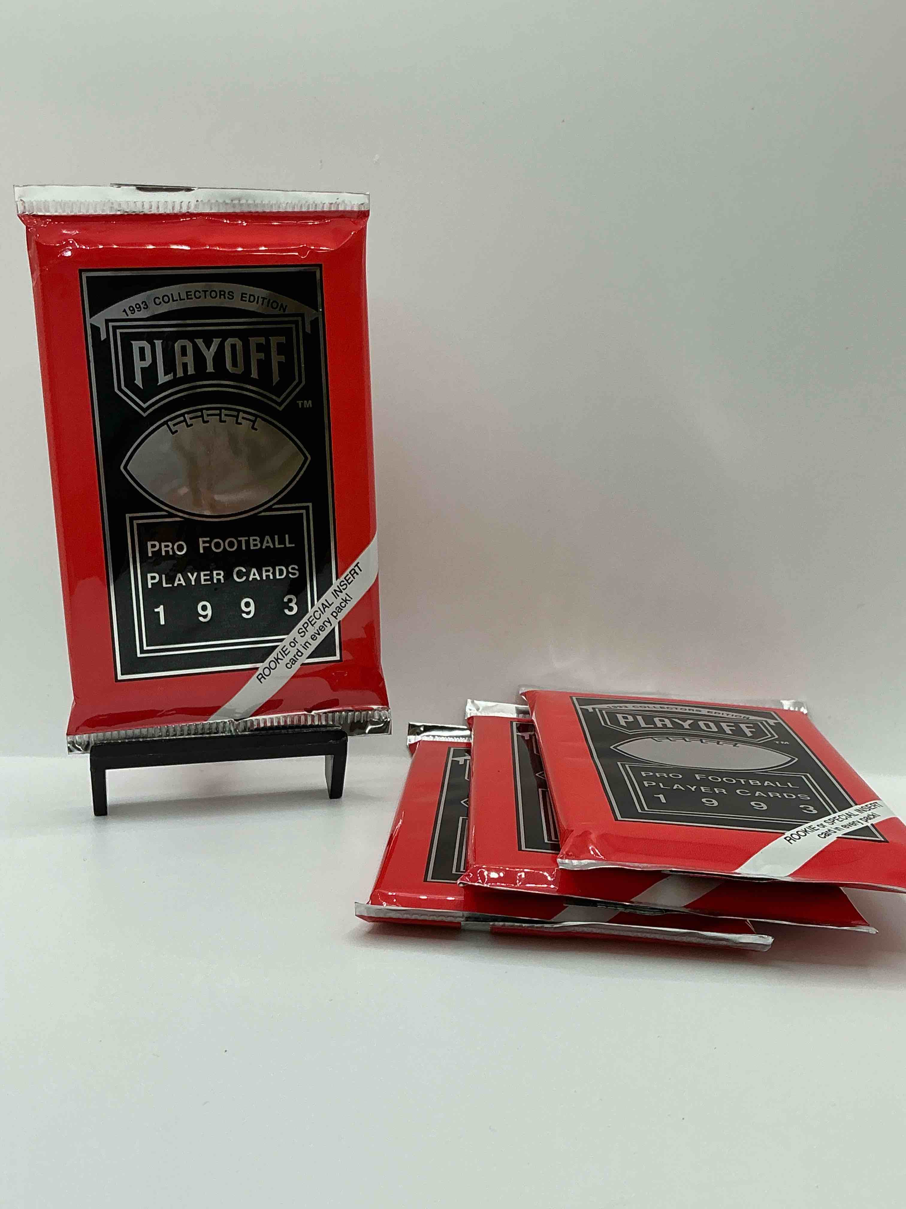 beautiful & super rare 1993 playoff football unopened packs, direct from chrome display box! these packs have at least one special insert or rookie in each pack! search for troy aikman, emmitt smith, barry sanders, jerry rice & more!