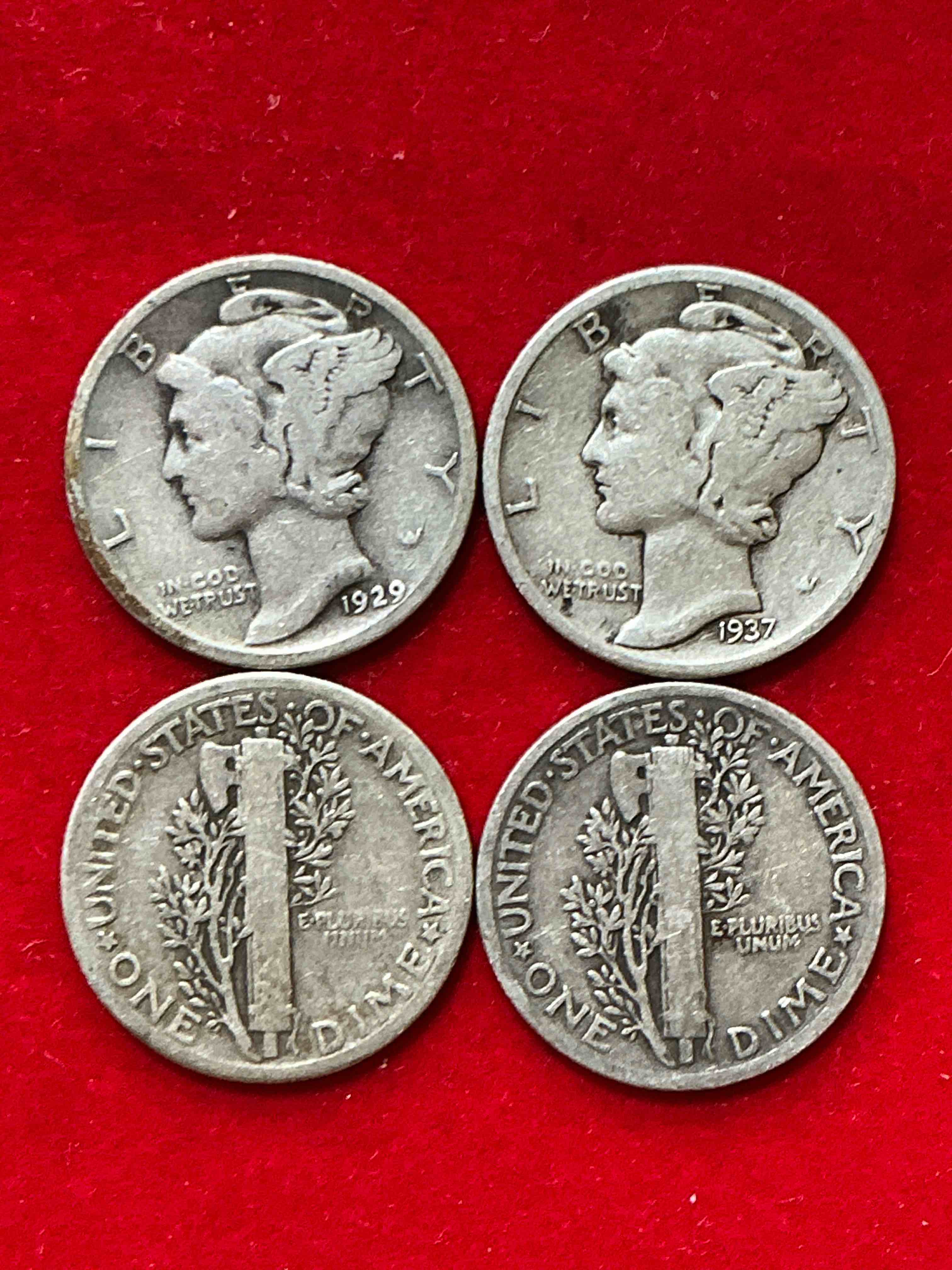 antique u.s. pure fine silver mercury dimes! silver mercury dimes were minted from 1916-1945 & have become serious collector items! check out these awesome examples, all in nice, circulated condition with visible dates & varying years! rare to have visible dates! makes for a great investment in precious metals, mercury dimes are 90% pure fine silver! they don't make em' like this anymore!