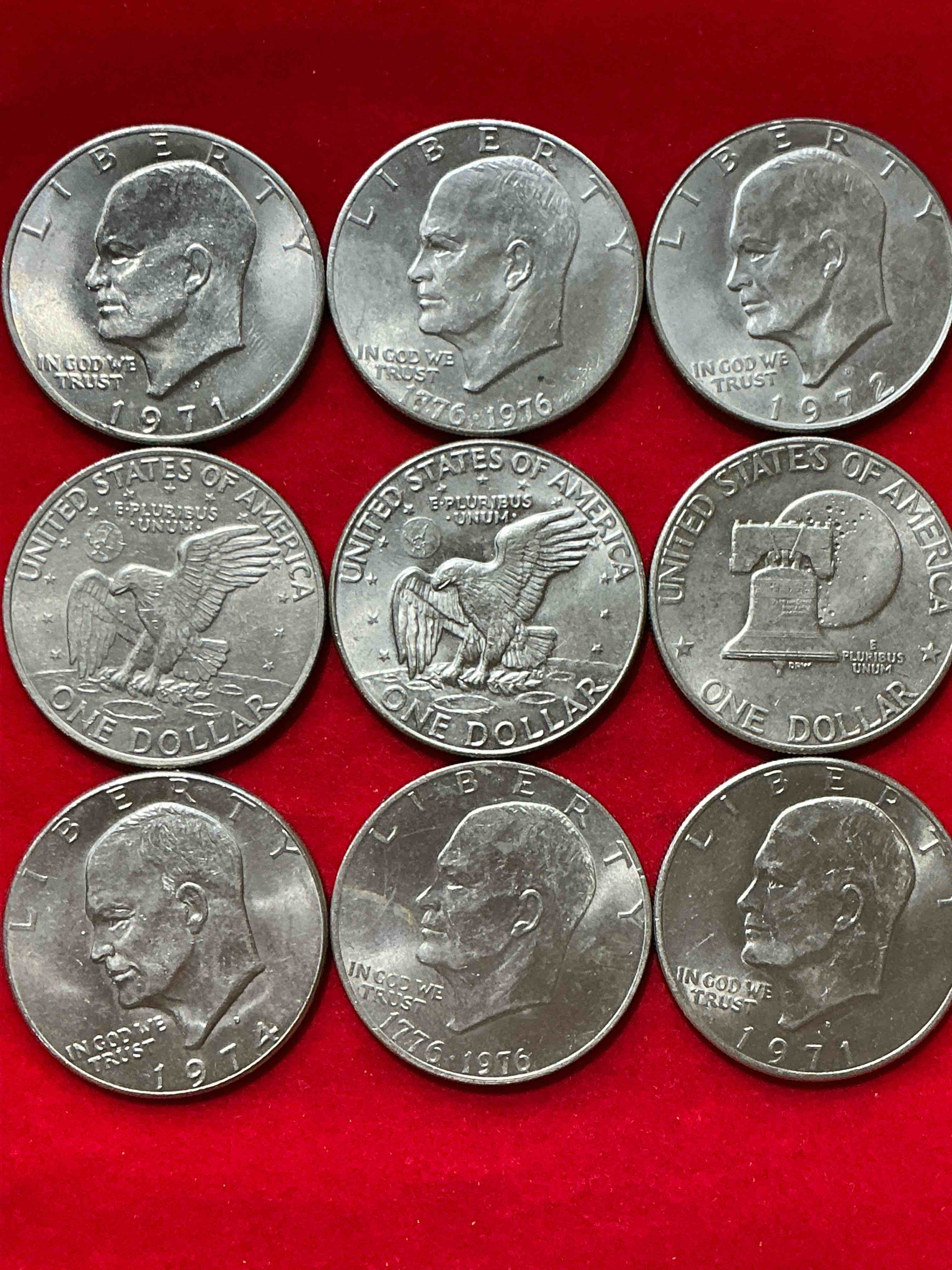 gorgeous eisenhower dollars! here are circulated “ike” dollars! up for auction are ike one dollar coins from different years! awesome ike dollars! even includes rare bicentennial 1976 edition
