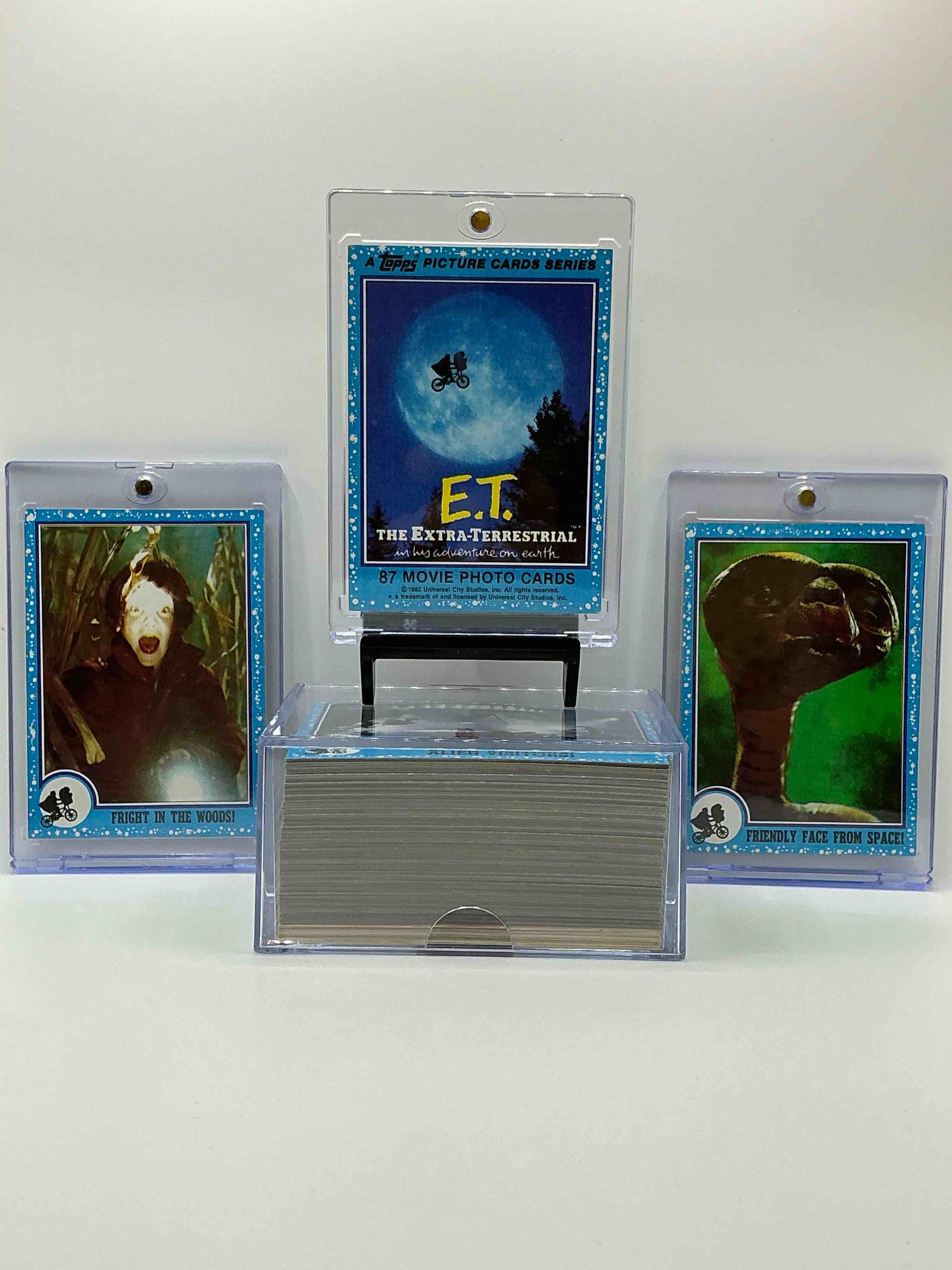 1982 e.t. genuine movie wow! complete 1982 original e.t. the extra terrestrial movie card set, includes stickers! excellent condition! all 99 stickers & cards included! your chance to own a rare, authentic e.t. collectible!