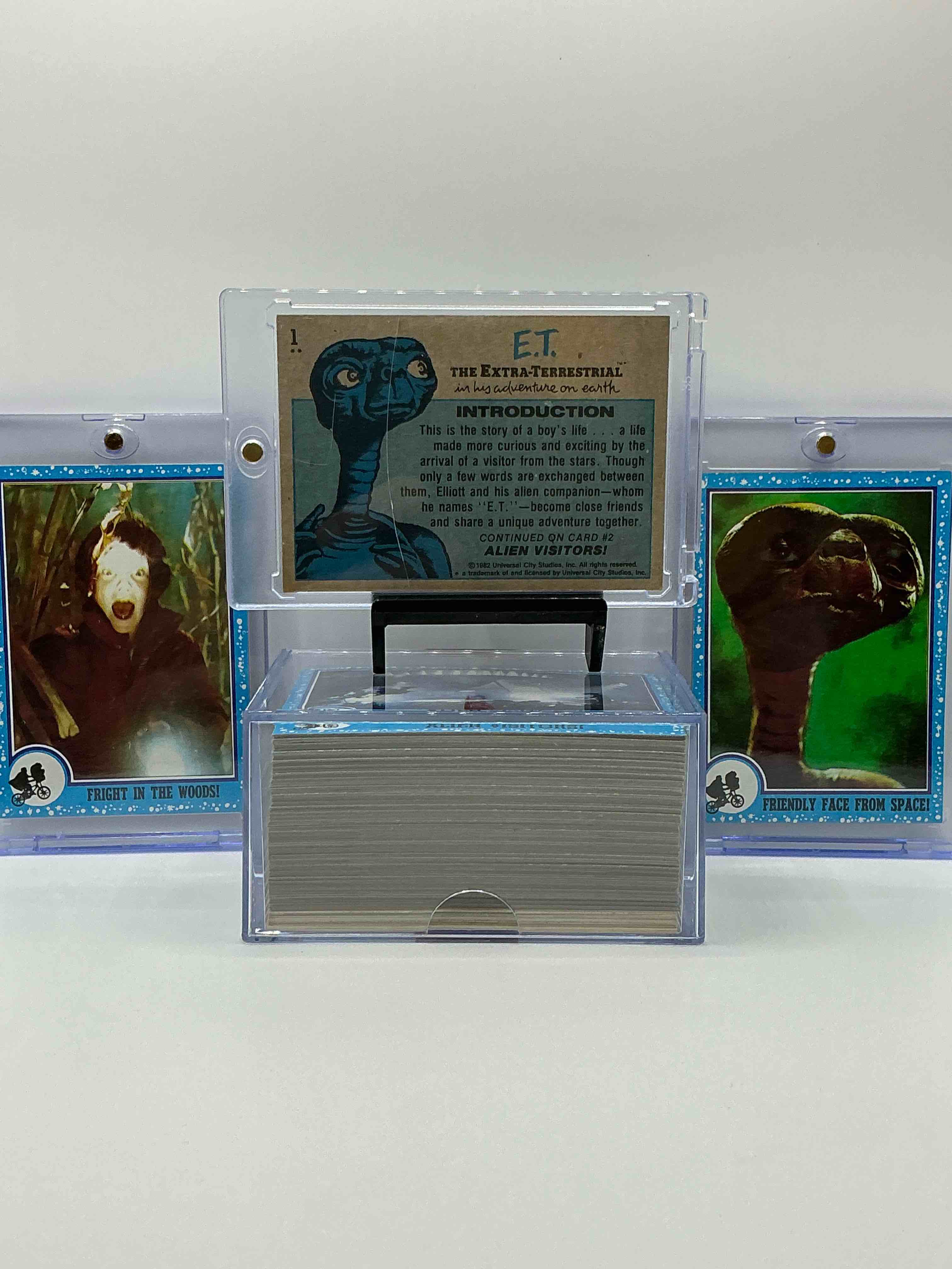 Condition photo showing New/Like New for 1982 e.t. genuine movie wow! complete 1982 original e.t. the extra terrestrial movie card set, includes stickers! excellent condition! all 99 stickers & cards included! your chance to own a rare, authentic e.t. collectible!