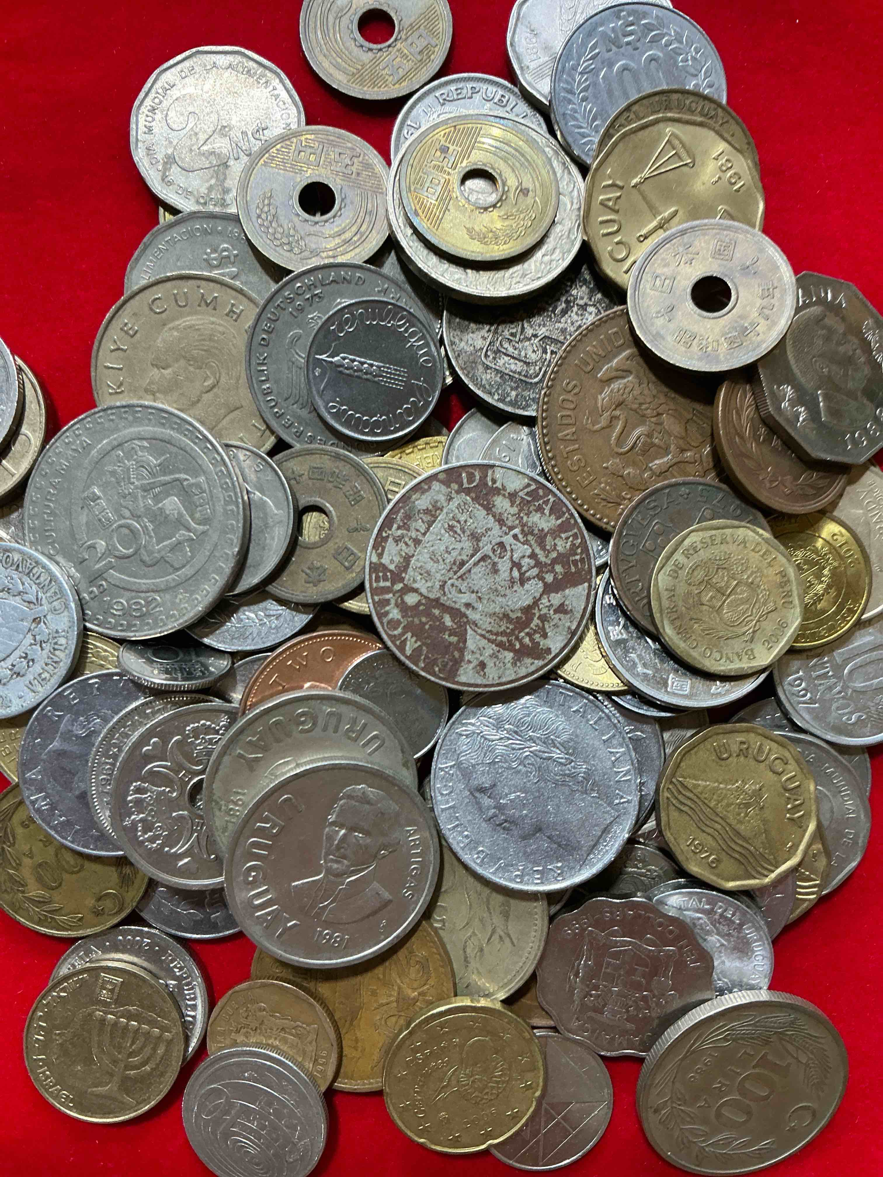 Condition photo showing Good Condition for world coins, antique & vintage! each lot is unique! many different years, countries, sizes & exotic places. this cool collection of antique coins from around the world is loads of fun! have fun identifying each coin & country as a great educational tool! a great investment too!