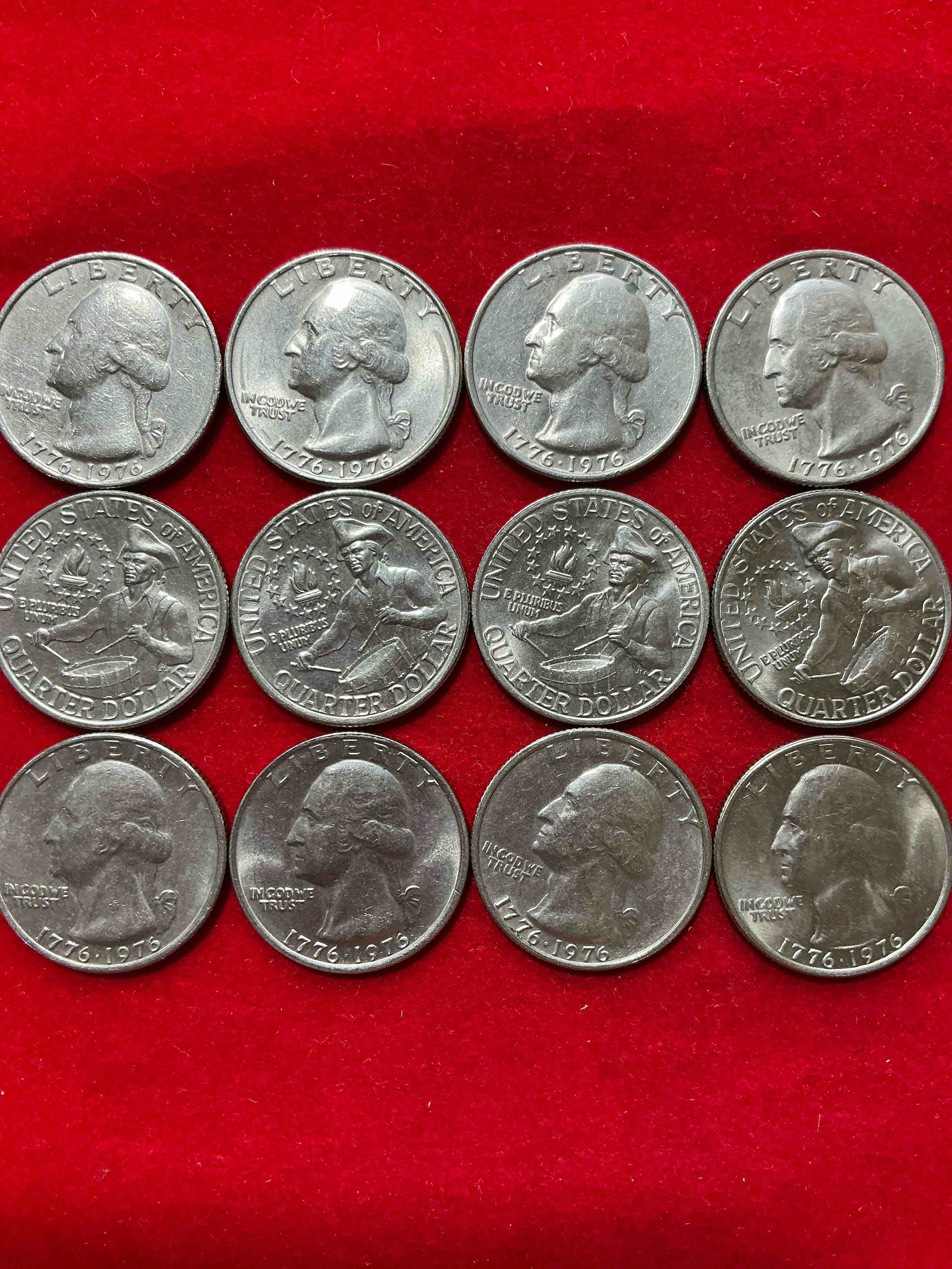 Condition photo showing Good Condition for 1976 bicentennial bliss! in 1976 the u.s. mint produced coins celebrating the 200 year anniversary of america. up for auction are awesome examples of bicentennial quarters coins produced for this... the infamous half dollar & 200 year anniversary edition! highly desirable for collectors! own pieces of history & get ready for america's 250 year anniversary coming soon!