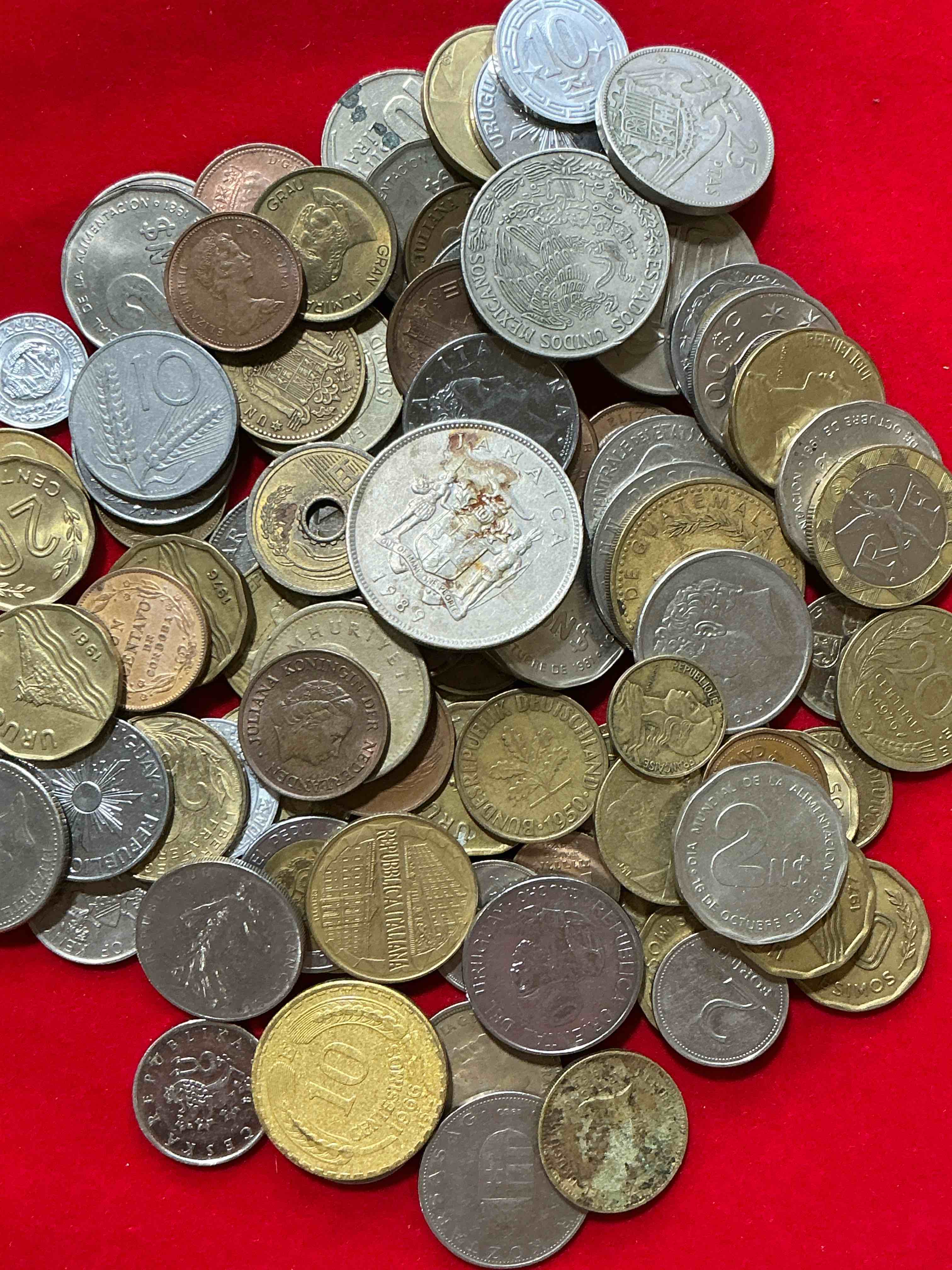 Condition photo showing Good Condition for world coins, antique & vintage! each lot is unique! many different years, countries, sizes & exotic places. this cool collection of antique coins from around the world is loads of fun! have fun identifying each coin & country as a great educational tool! a great investment too!