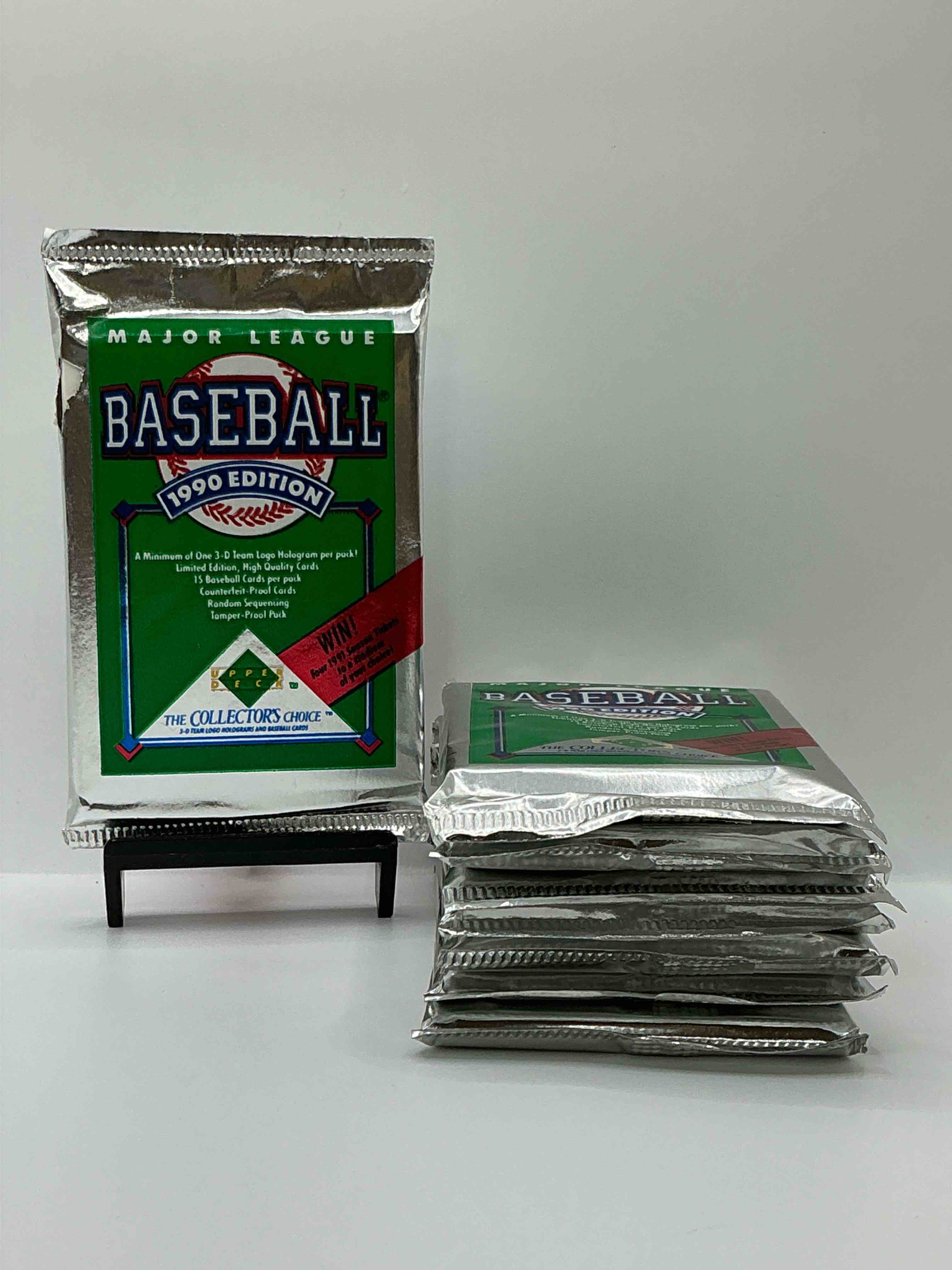 1990 upper deck baseball unopened sports trading card packs! direct from original box! look for possible collector's 3d team logo card! as well as early ken griffey jr. cards!