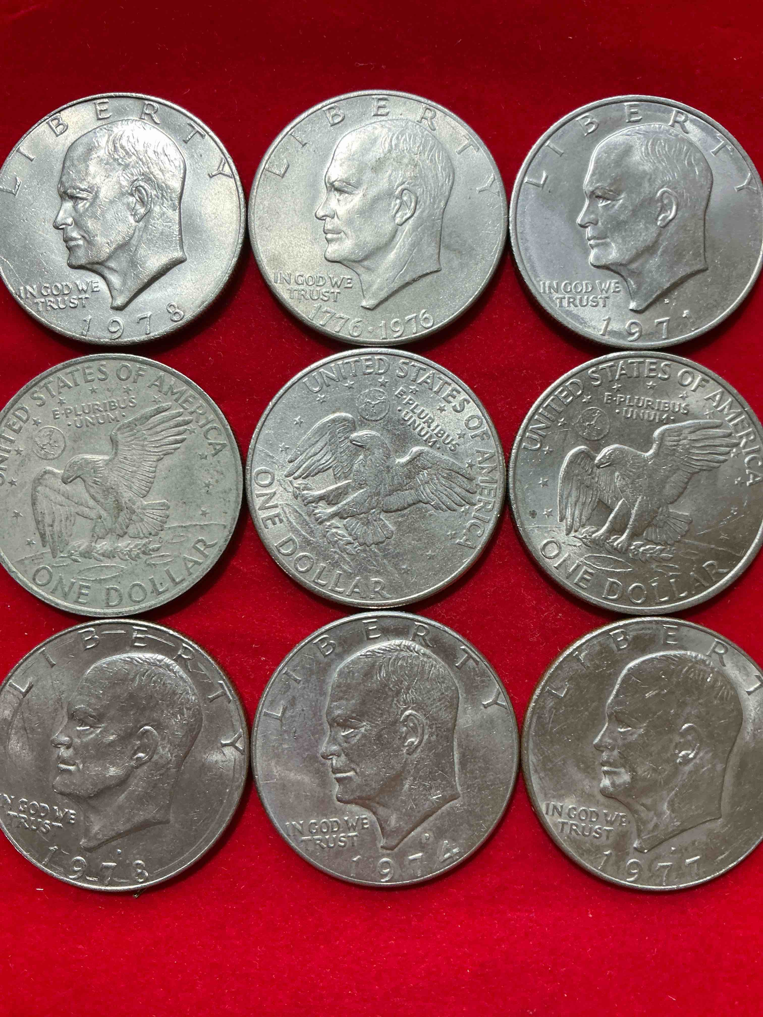 gorgeous eisenhower dollars! here are circulated “ike” dollars! up for auction are ike one dollar coins from different years! awesome ike dollars! even includes rare bicentennial 1976 edition
