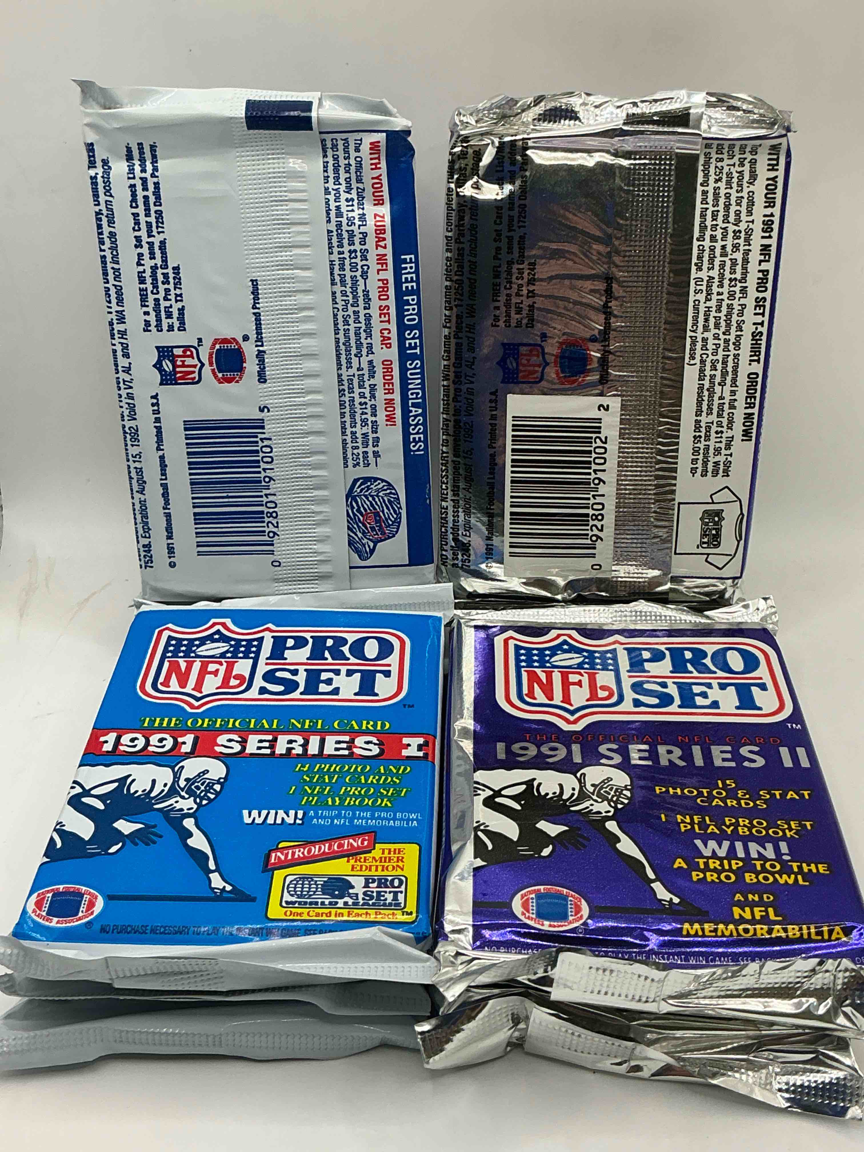 Condition photo showing New/Like New for wow! 1991 pro set football sealed card packs series i & ii, direct from original retail case!highly sought after by collectors as this year is loaded with high profile cards!search for cards from barry sanders, deion sanders, troy aikman, michael irvin & much more! getting hard to find!