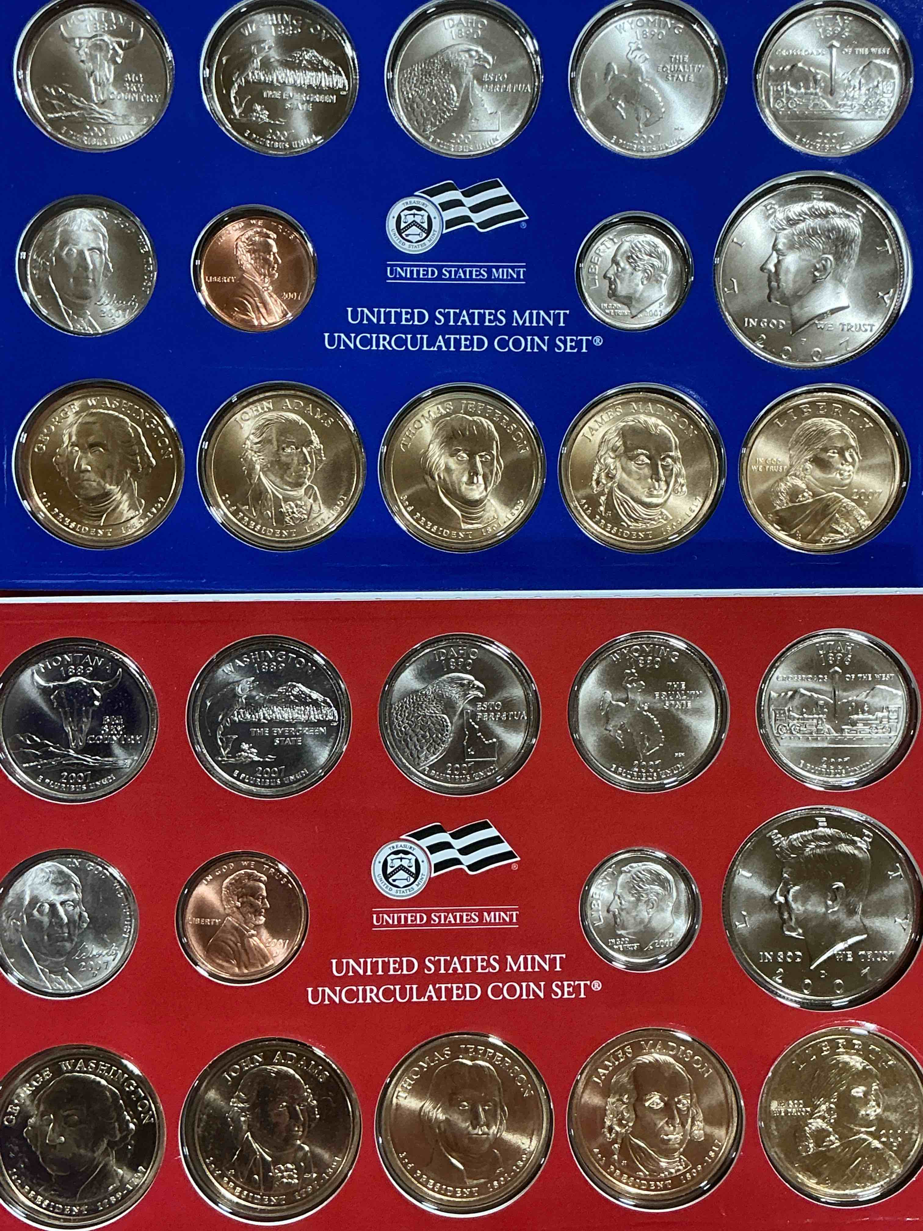 28 coin craziness! denver & philly mints! 2007 uncirculated mint set coins! includes half dollars, president dollar coins, dimes, nickels, pennies & quarters! cool collectible! 
