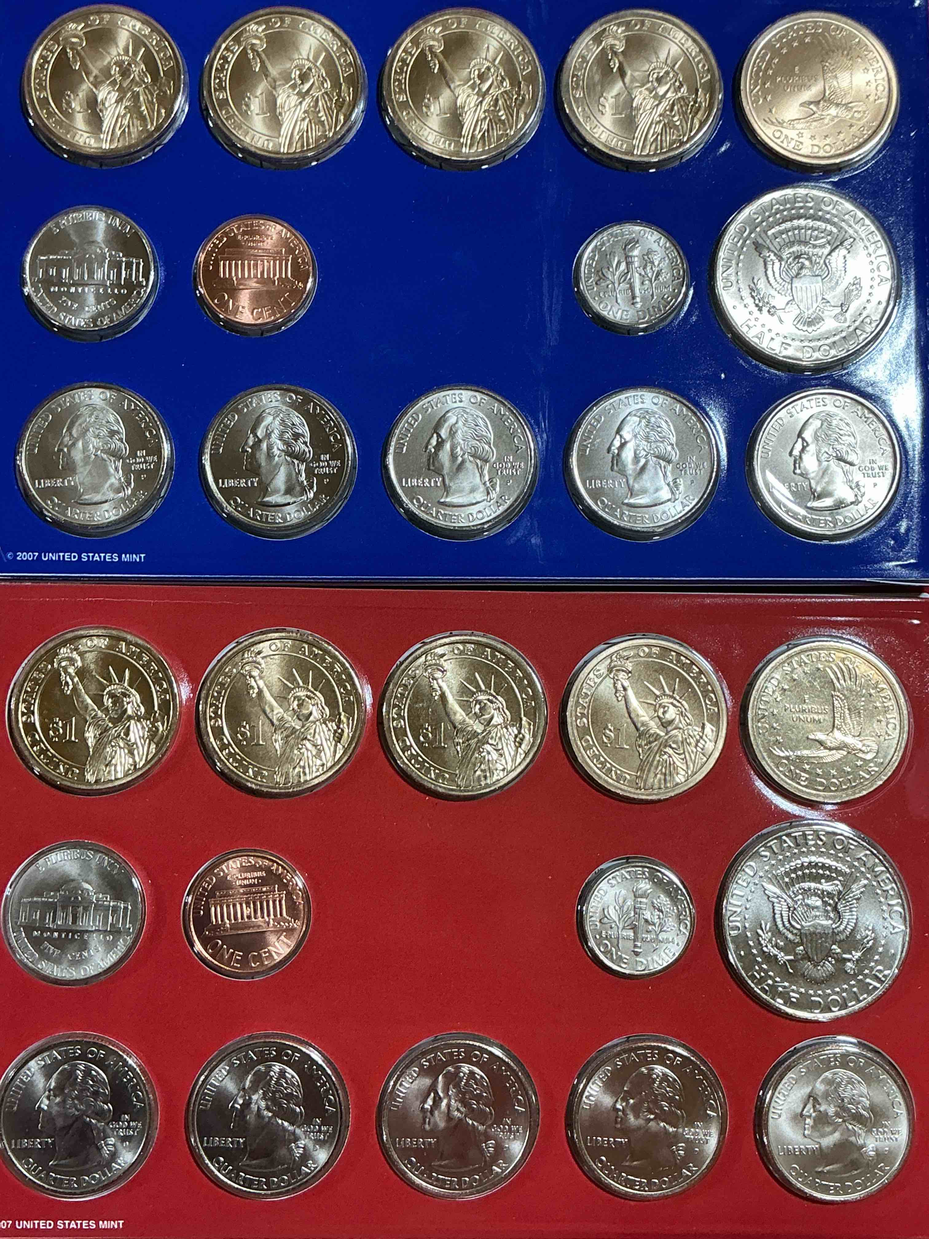 Condition photo showing New/Like New for 28 coin craziness! denver & philly mints! 2007 uncirculated mint set coins! includes half dollars, president dollar coins, dimes, nickels, pennies & quarters! cool collectible!