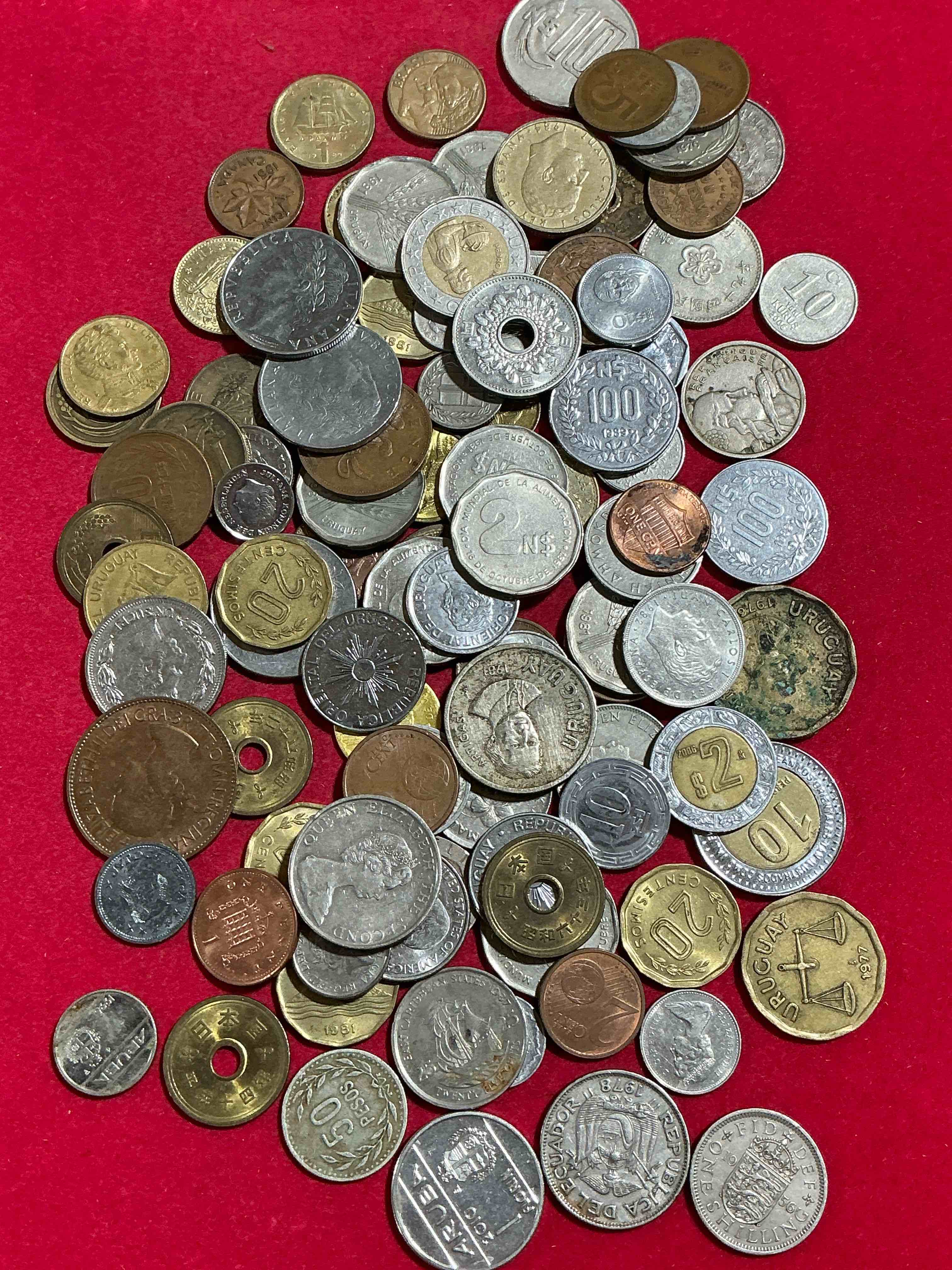 Condition photo showing Good Condition for world coins, antique & vintage! each lot is unique! many different years, countries, sizes & exotic places. this cool collection of antique coins from around the world is loads of fun! have fun identifying each coin & country as a great educational tool! a great investment too!