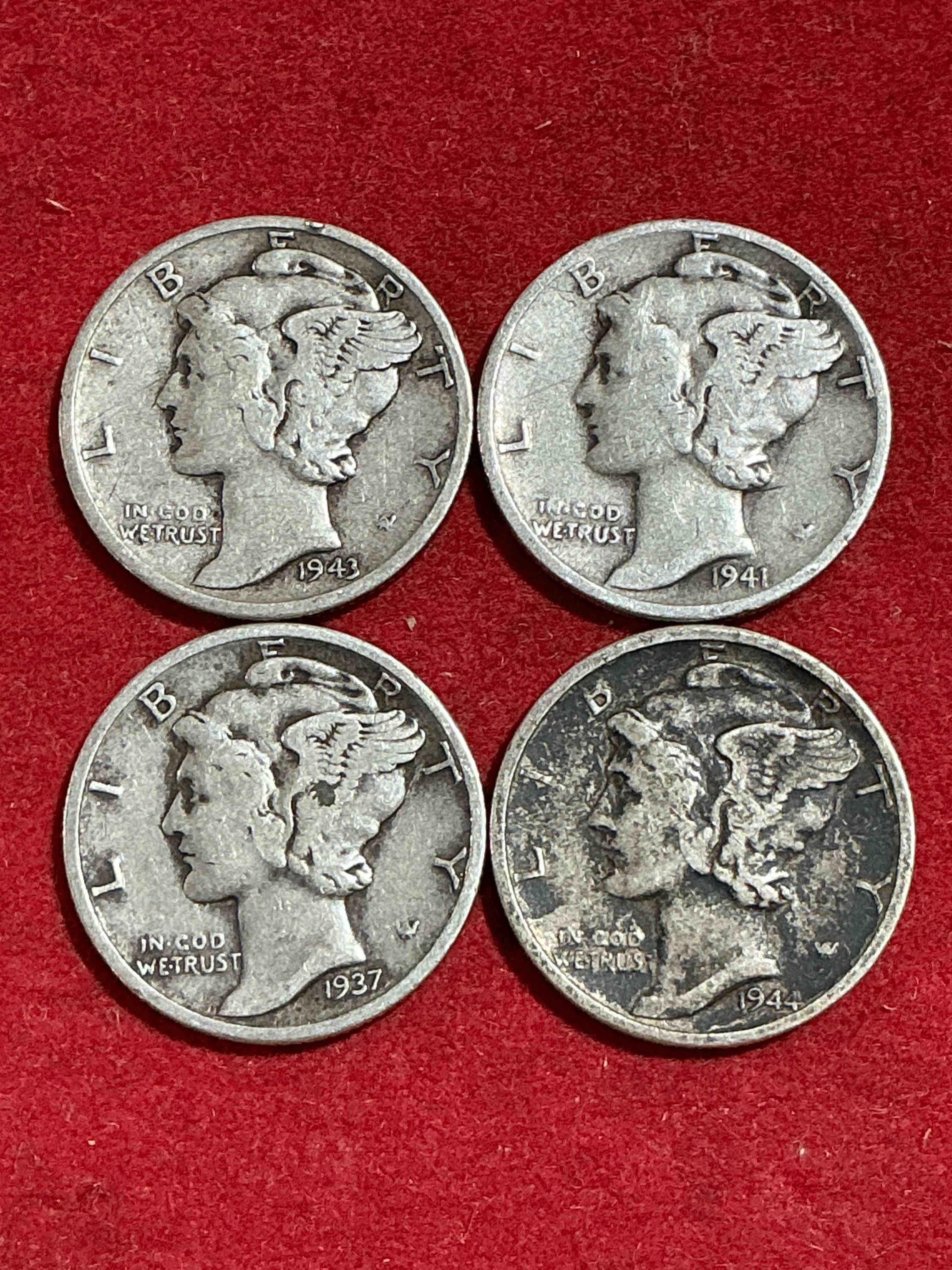antique u.s. pure fine silver mercury dimes! silver mercury dimes were minted from 1916-1945 & have become serious collector items! check out these awesome examples, all in nice, circulated condition with visible dates & varying years! rare to have visible dates! makes for a great investment in precious metals, mercury dimes are 90% pure fine silver! they don't make em' like this anymore!