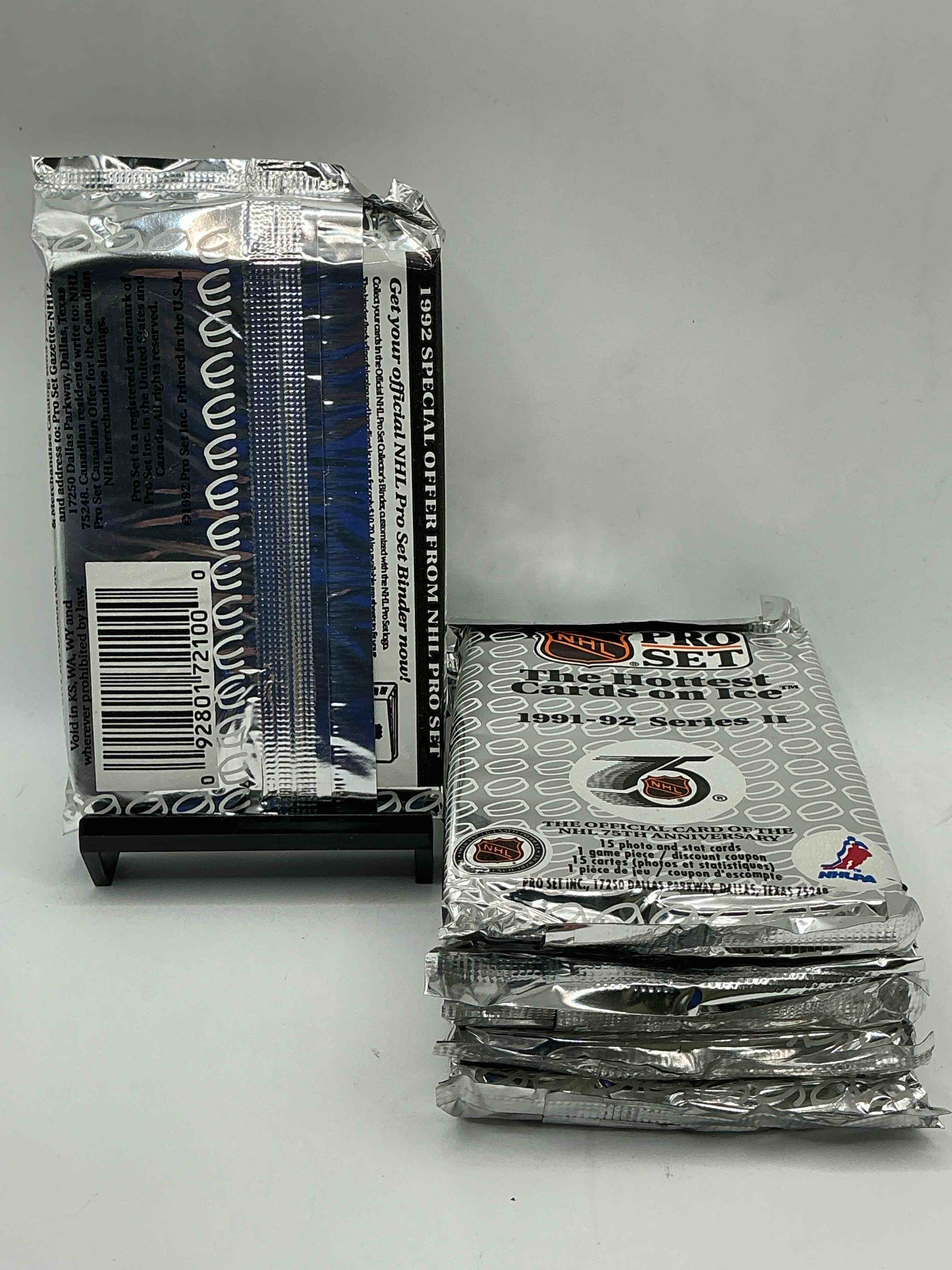 Condition photo showing New/Like New for 1991-92 nhl pro set series ii “the hottest cards of the ice”! look for some of you’re favorite nhl stars from the 90’s!