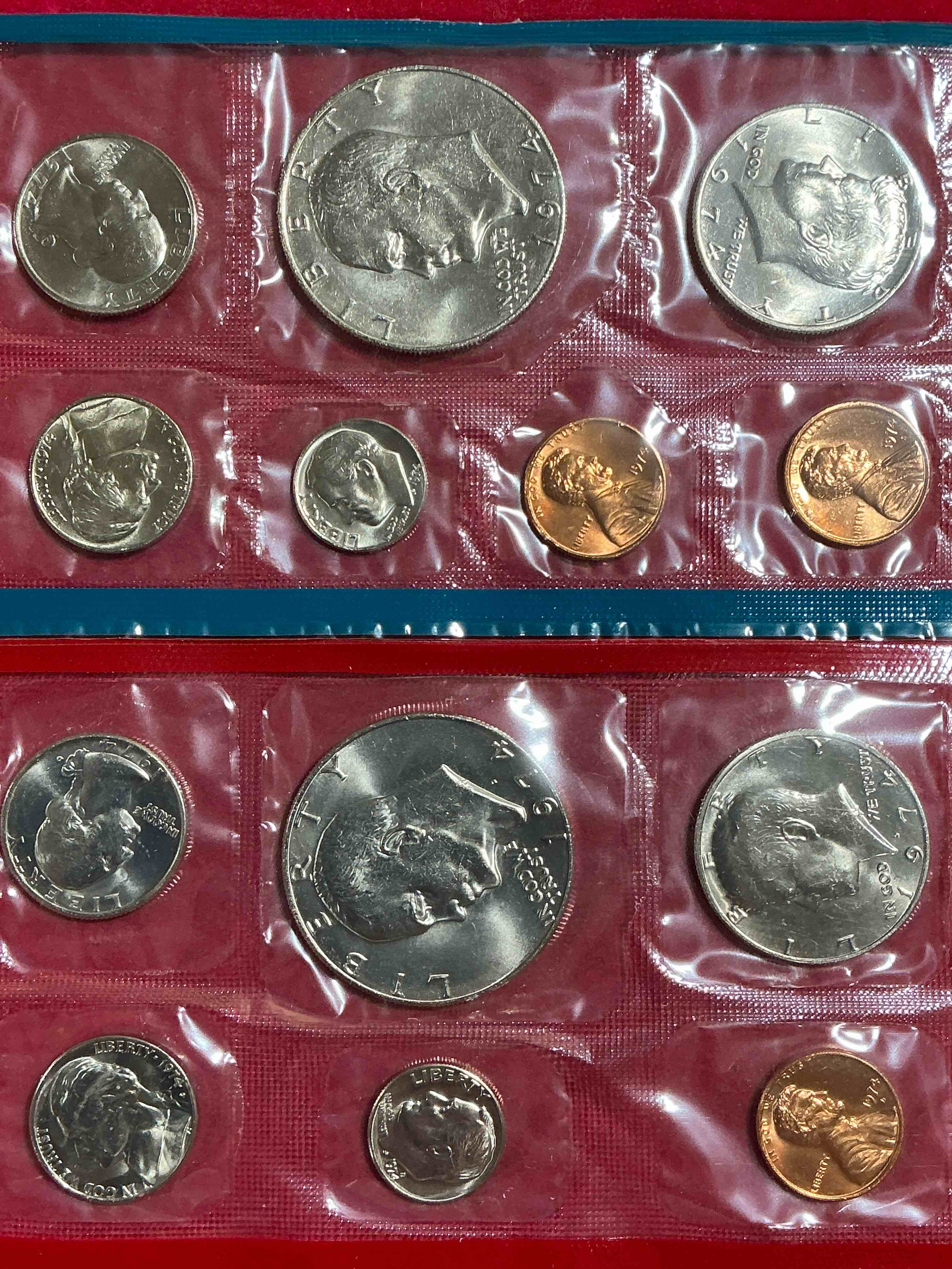 1974 uncirculated philadelphia & denver 13 coin mint combo! these beautiful, uncirculated coins are rare pieces of history! 1974 dimes, pennies half dollars, dollars, nickels & quarters!