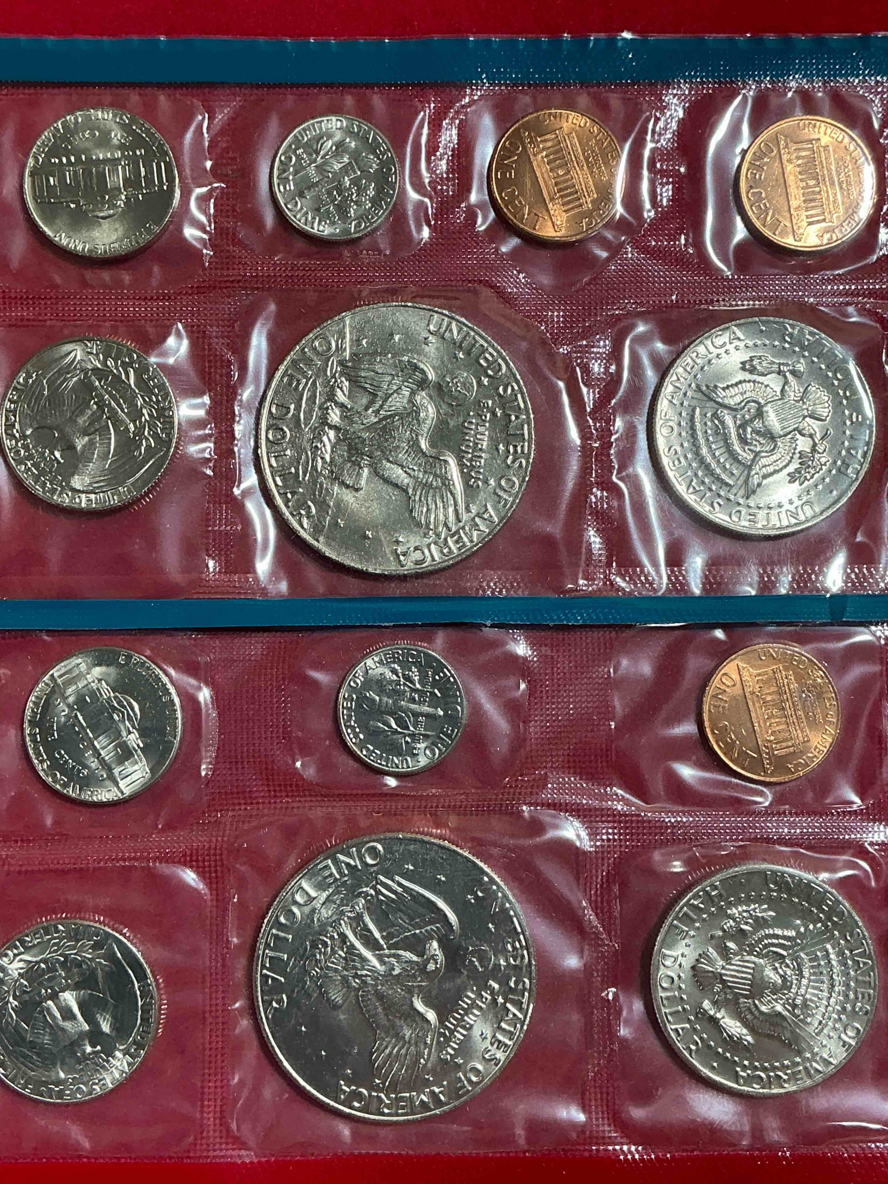 Condition photo showing New/Like New for 1974 uncirculated philadelphia & denver 13 coin mint combo! these beautiful, uncirculated coins are rare pieces of history! 1974 dimes, pennies half dollars, dollars, nickels & quarters!