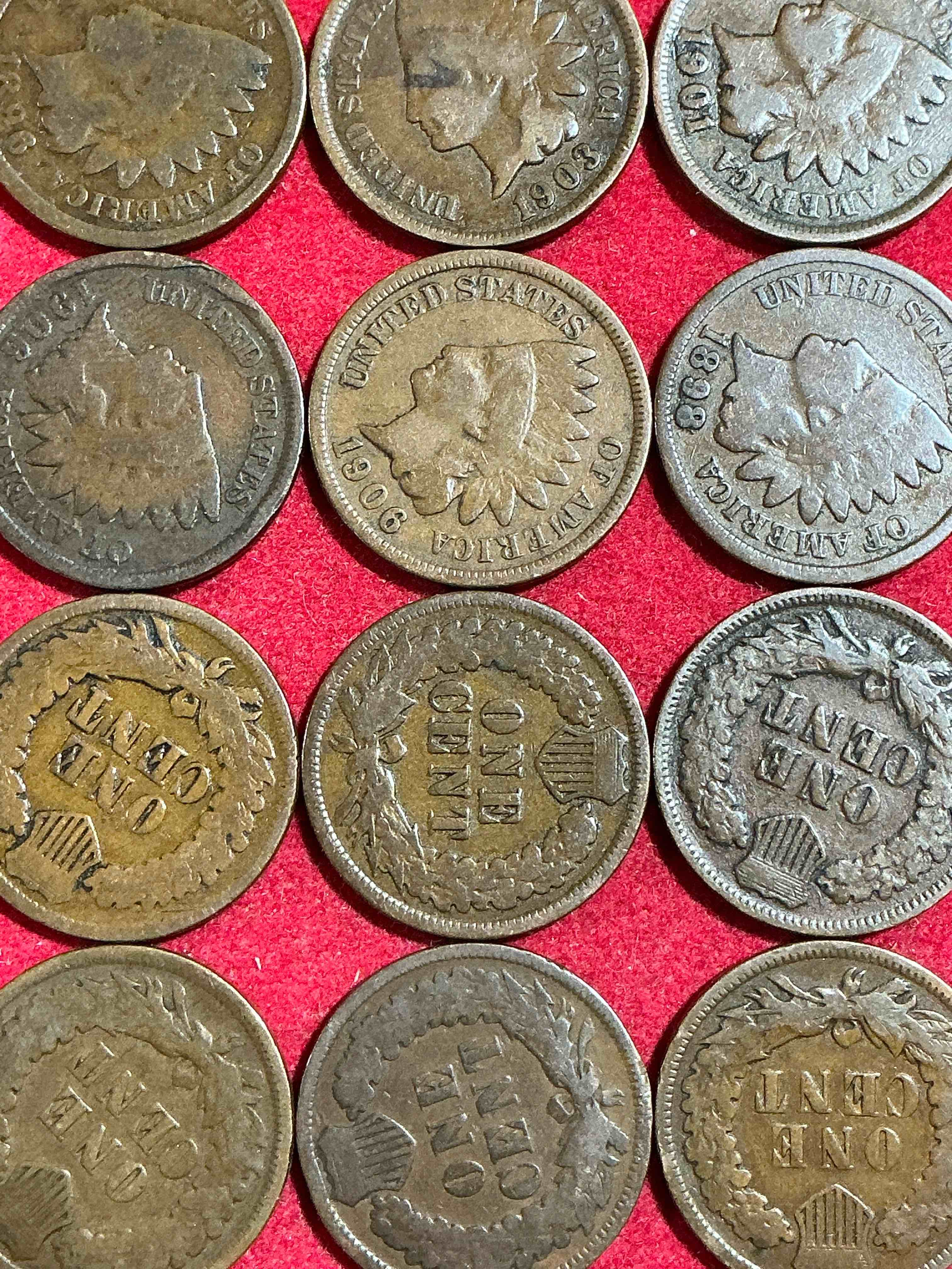 Condition photo showing Good Condition for indian head pennies! these gorgeous u.s. pennies were minted from 1859-1909 & have become serious collector items! the "indian head" design is actually a representation of lady liberty wearing an indian headdress. here are beautiful, well-kept examples representing many different mint years! great for collecting, investing & learning history, & rare with visible dates!