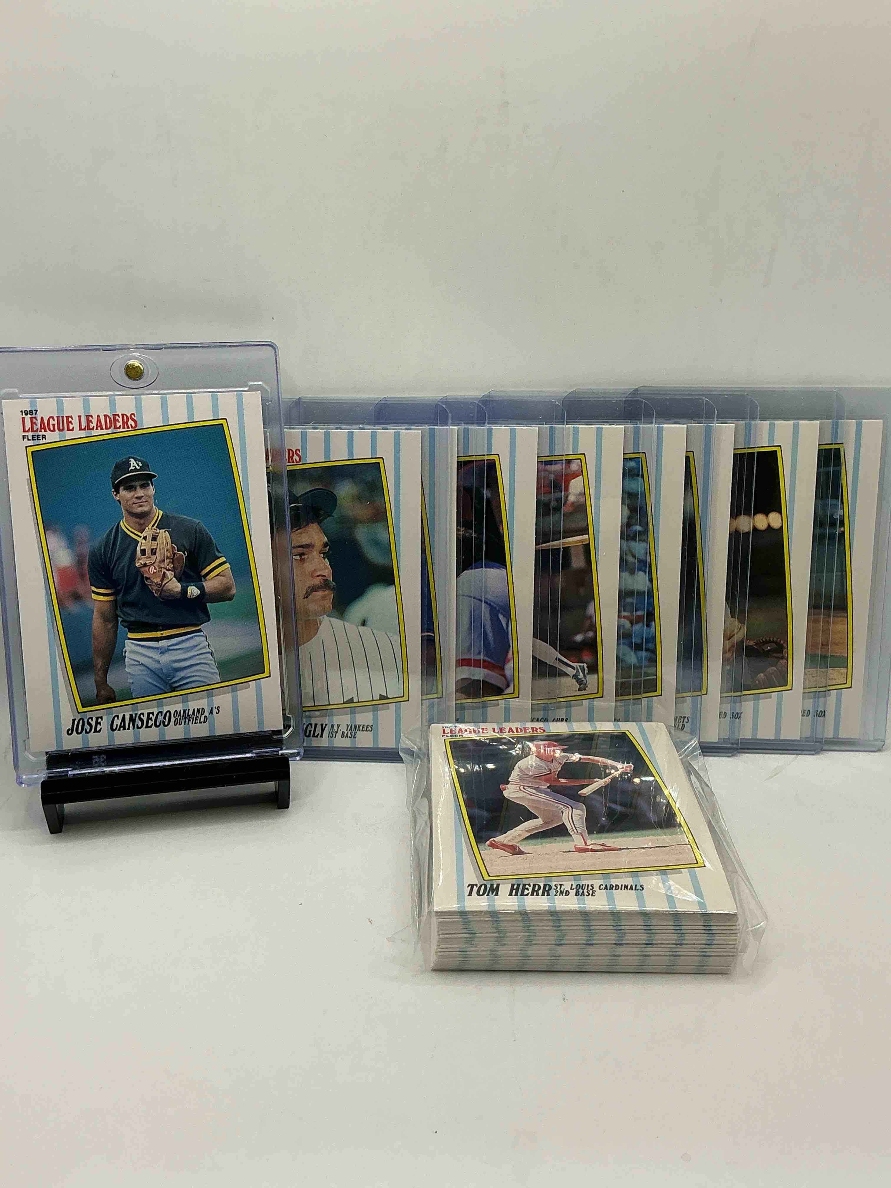 1987 baseball history! fleer collector’s “league leaders” 50 card complete! limited edition! included is all of the legends from the late 80’s like jose canseco, don mattingly, roger clemens, pete rose & so many more! everything included just like it would’ve been purchased in ‘87! wow!