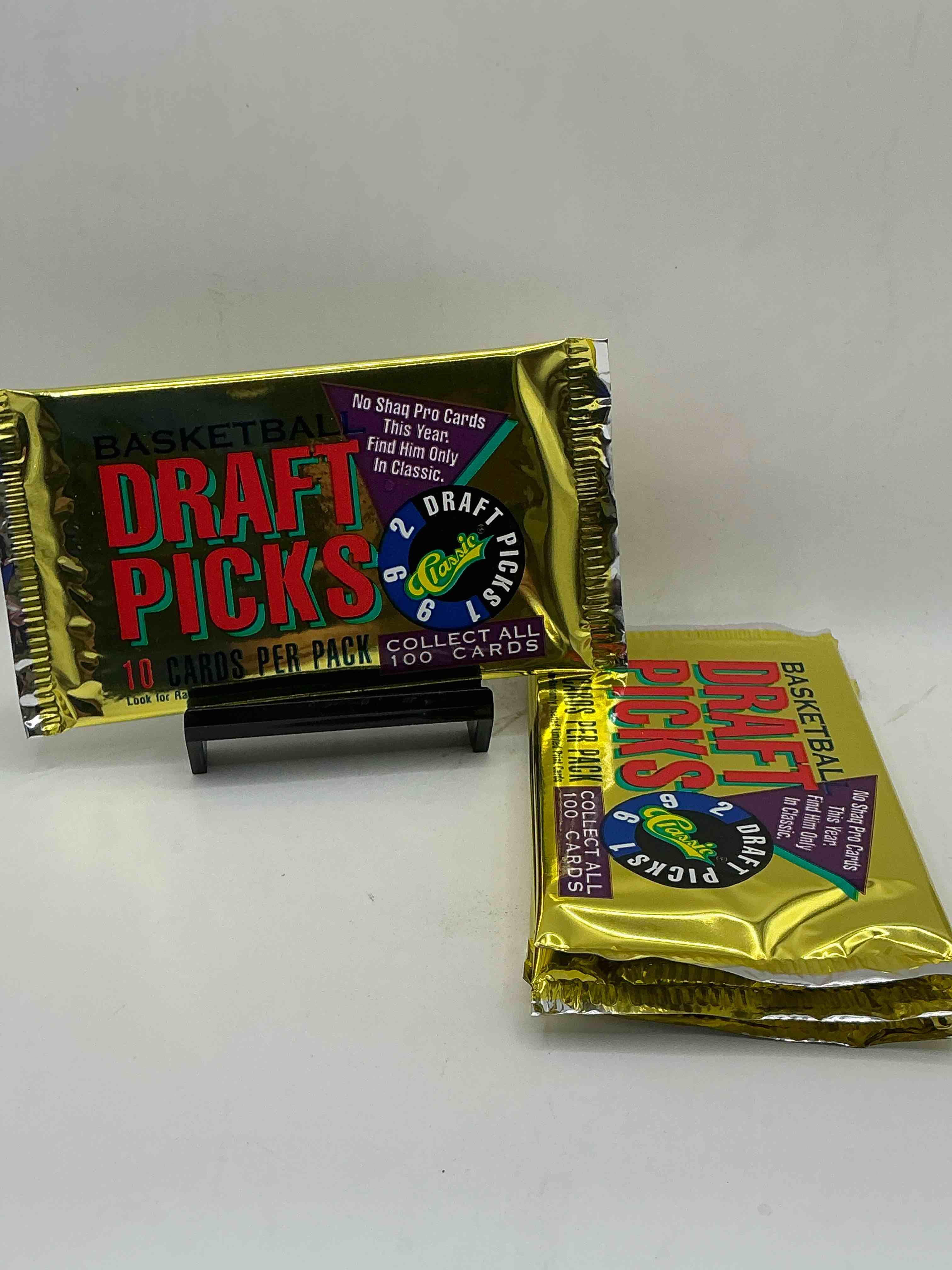 1992 classic draft picks unopened basketball packs! search for shaq’s only cards from 1992, along with other big names from the year! look for exclusive illustrated cards & numbered cards too!