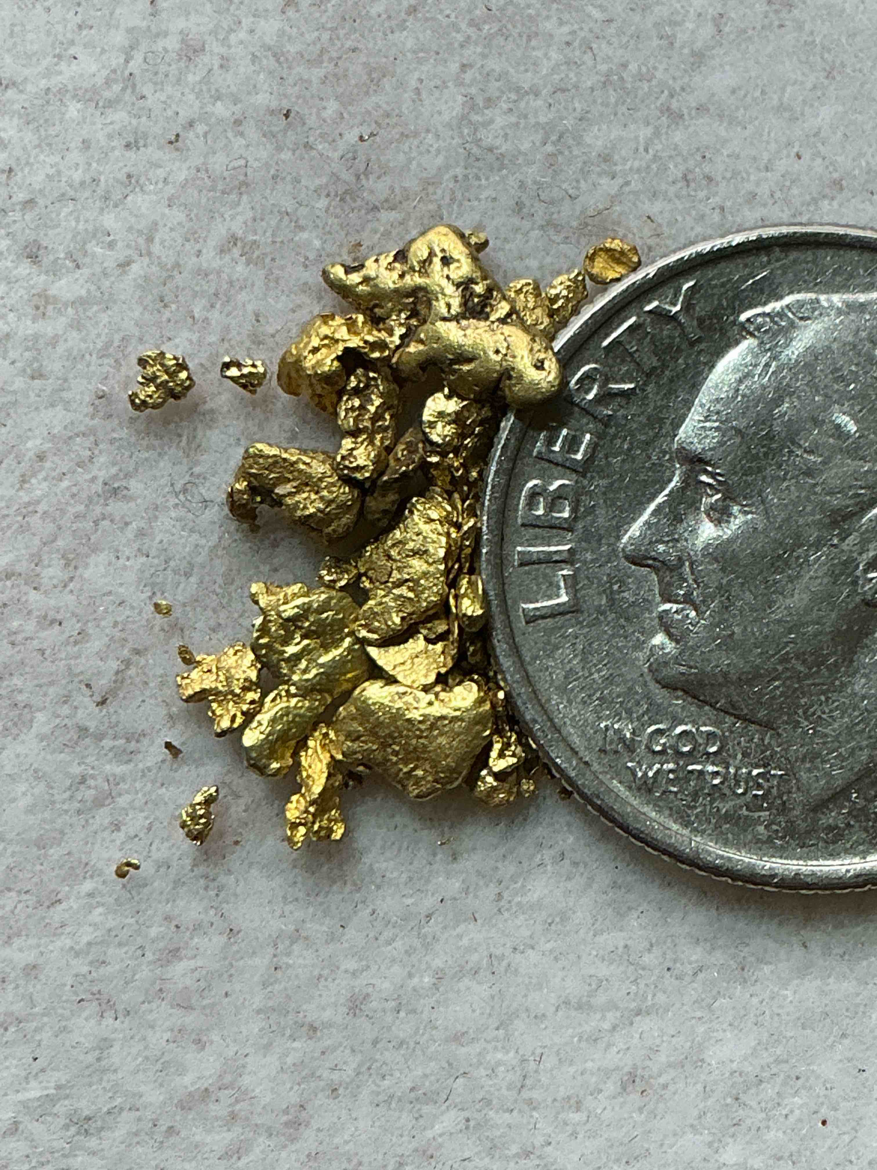 Condition photo showing New/Like New for approximately 1 gram of genuine gold nuggets! gold nuggets fresh from prospecting north carolina mountains, total weight of all nuggets is approximately 1 gram! these gold nuggets test at between approx 22-24 karat. gold in raw, prospected form is extremely hard to find & much rarer than any refined form. get in on the gold craze... gold has increased in value over 40% since 2025! u.s. dime for size reference only (not included). case in image included. own genuine, gold nuggets! 