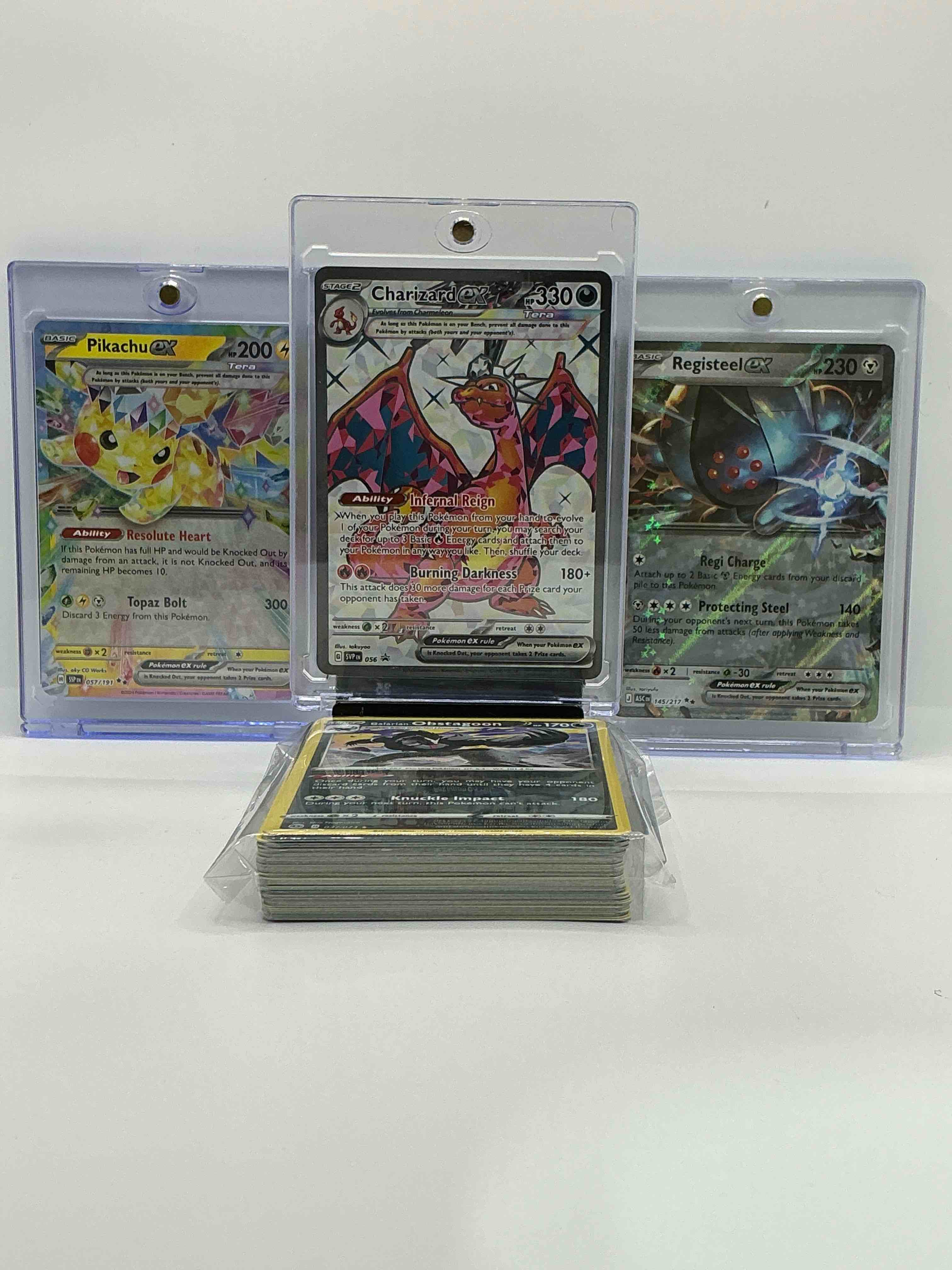 Condition photo showing New/Like New for charizard ex, pikachu ex & more! along with 50 other pokémon heroes, holos, legends & commons- including holographic cards, stage 2 cards, holos in all forms & more! also includes 36 non holo common/ uncommon basic & first stage cards trainers & energy too! perfect set for collectors & enthusiasts!