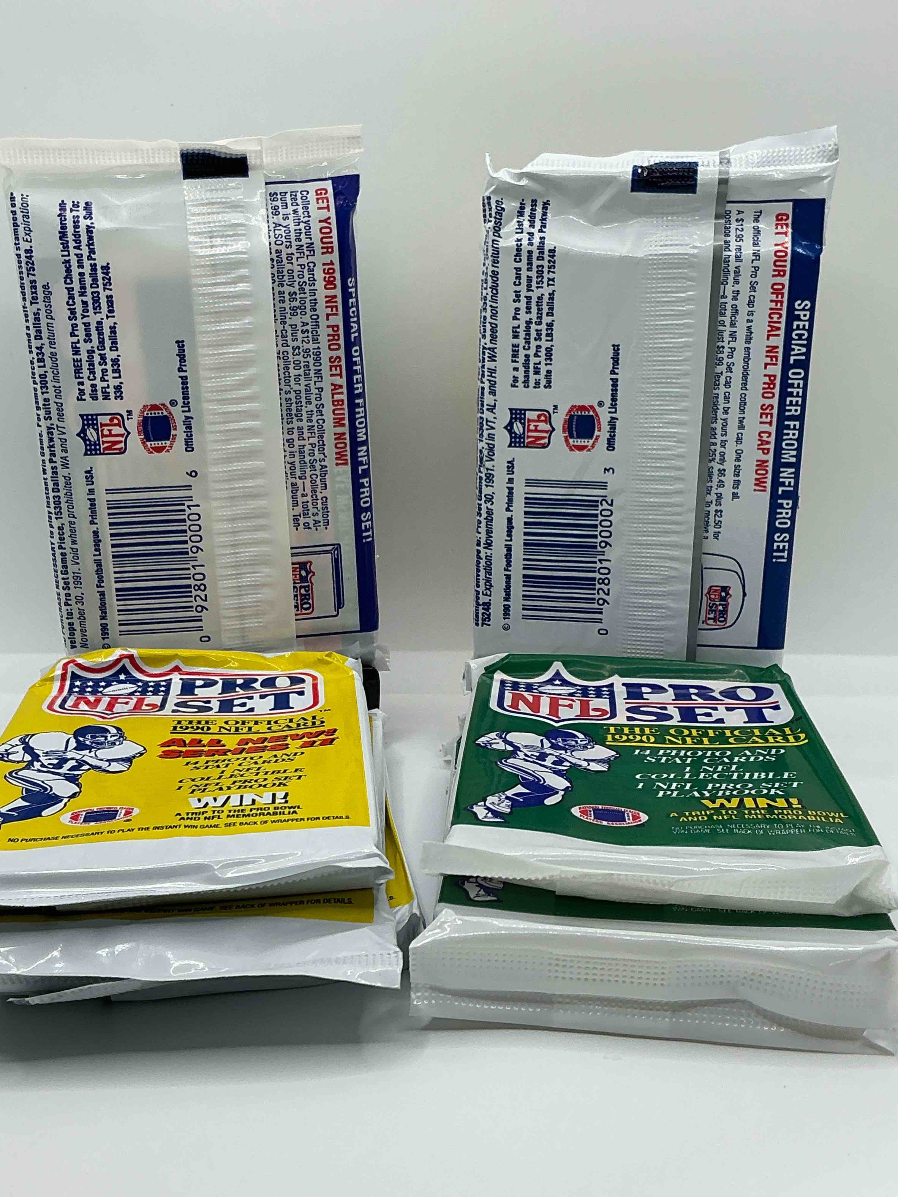 Condition photo showing New/Like New for wow! 1990 pro set football sealed card packs, series i & ii, direct from original retail case!highly sought after by collectors as this year is loaded with high profile cards!search for cards from barry sanders, deion sanders, troy aikman, michael irvin & much more! getting hard to find!