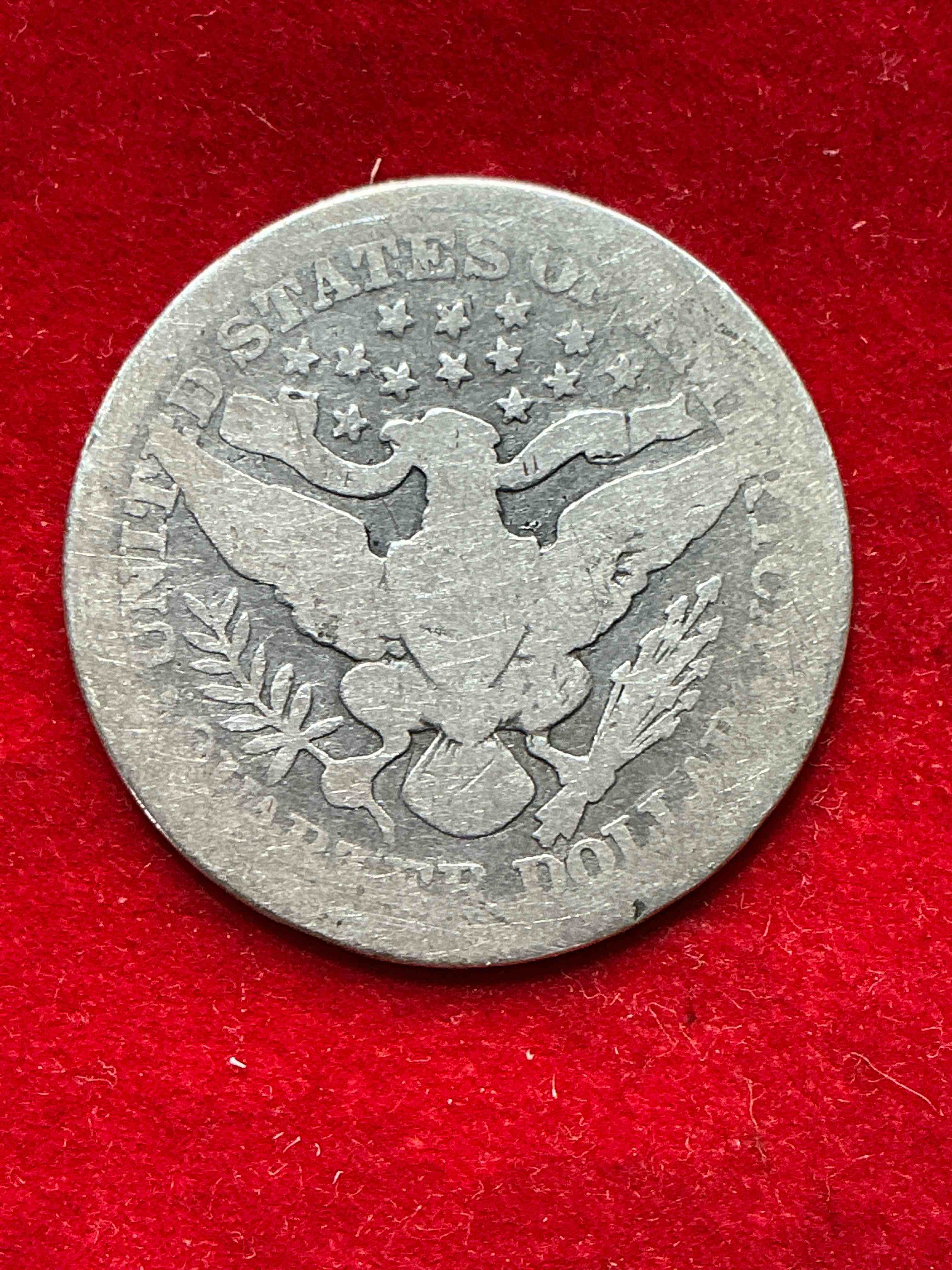 Condition photo showing Good Condition for rare us fine silver! barber quarter, 90% silver! 1912 edition! nearly impossible to collect! rare & very coveted by collectors! own a piece of history great for coin collectors, think of the history these coins have seen! rare 90% silver barber quarter!