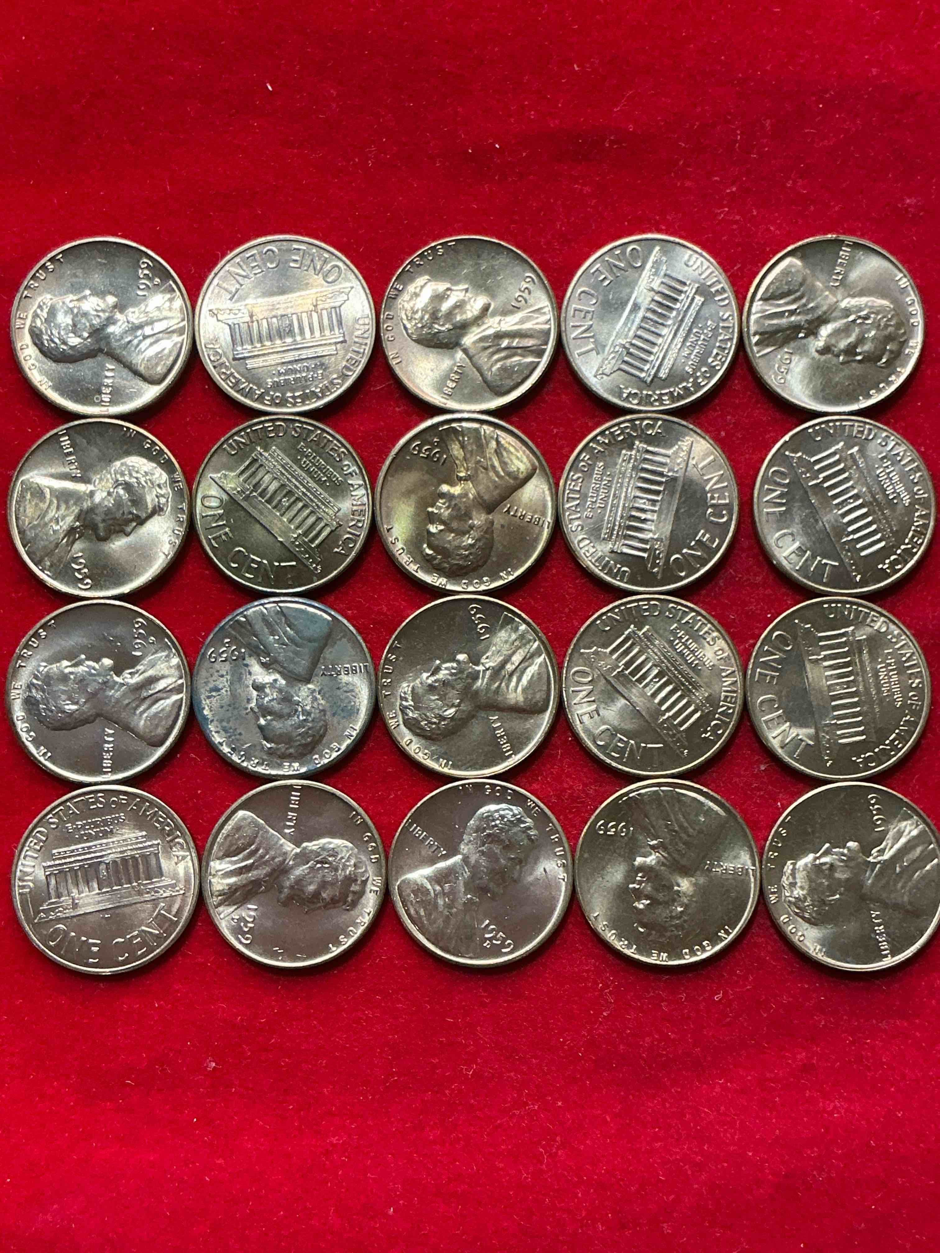 Condition photo showing New/Like New for 1959 brilliant uncirculated pennies!  1959 was the last year of an epic chapter of american history!  own pieces of the 1950’s with these brilliant uncirculated pennies!  many from the original treasury bank rolls not having seen daylight since 1959, wow! 