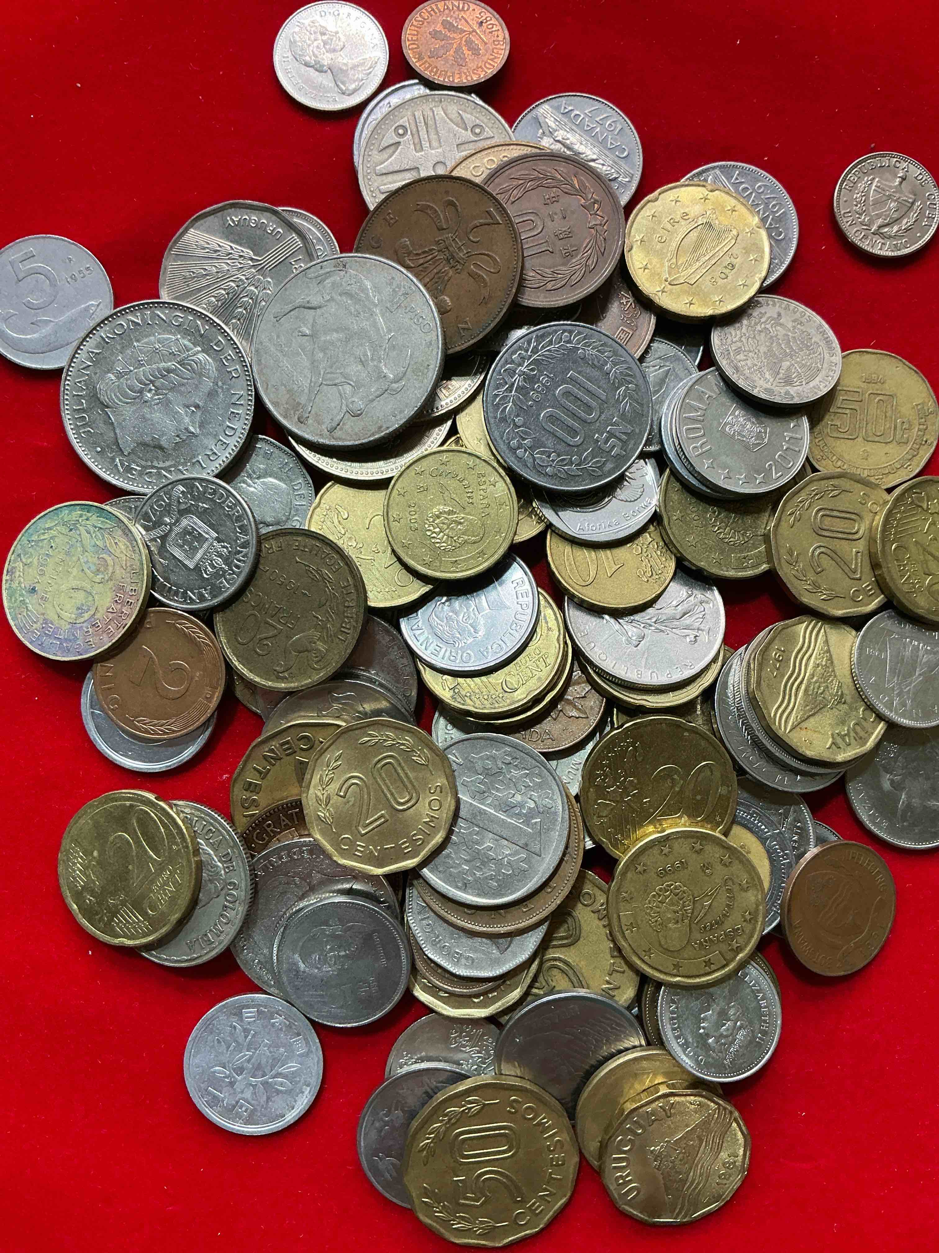 Condition photo showing Good Condition for world coins, antique & vintage! each lot is unique! many different years, countries, sizes & exotic places. this cool collection of antique coins from around the world is loads of fun! have fun identifying each coin & country as a great educational tool! a great investment too!