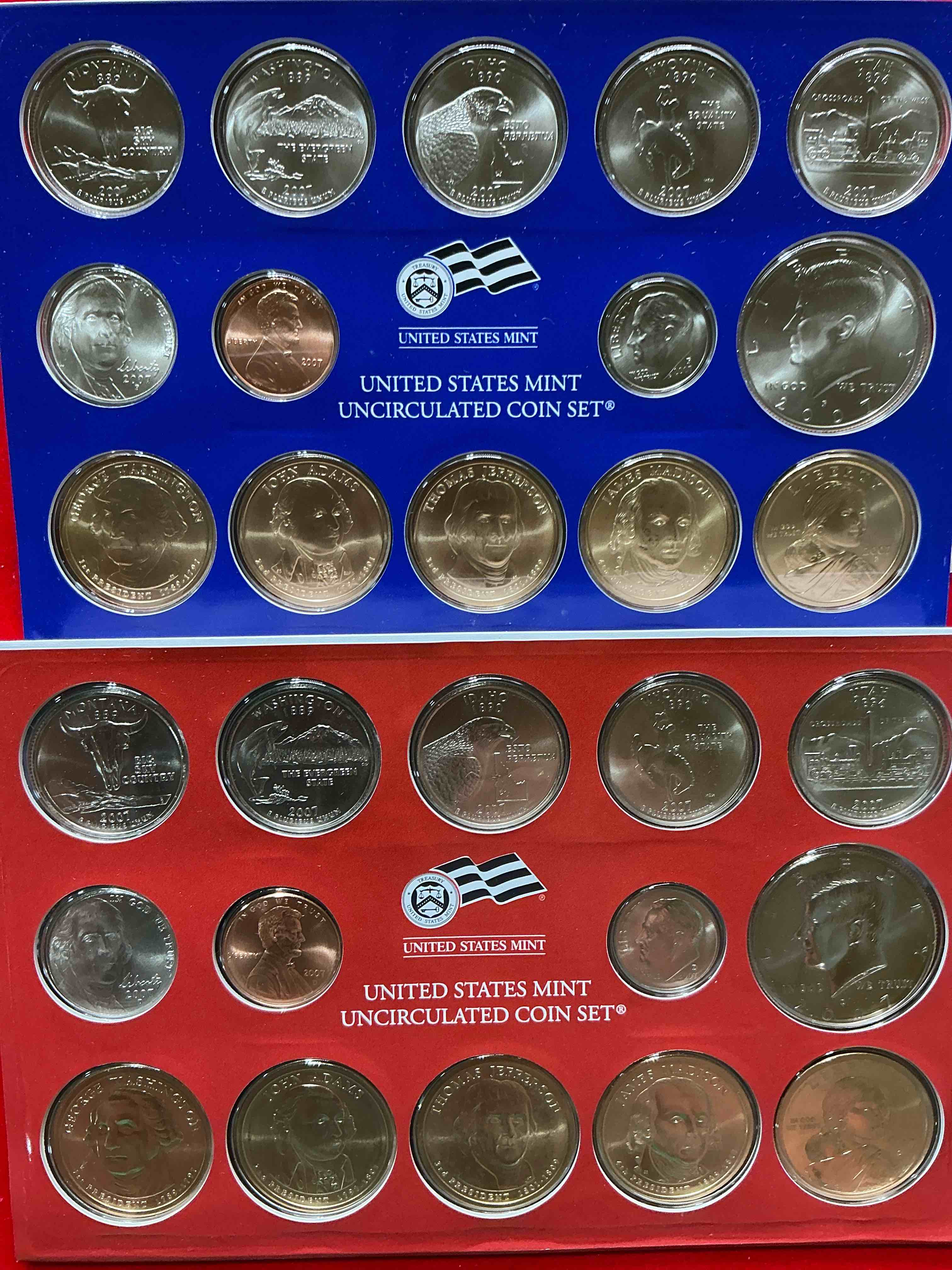 Condition photo showing New/Like New for 28 coin craziness! denver & philly mints! 2007 uncirculated mint set coins! includes half dollars, president dollar coins, dimes, nickels, pennies & quarters! cool collectible! 