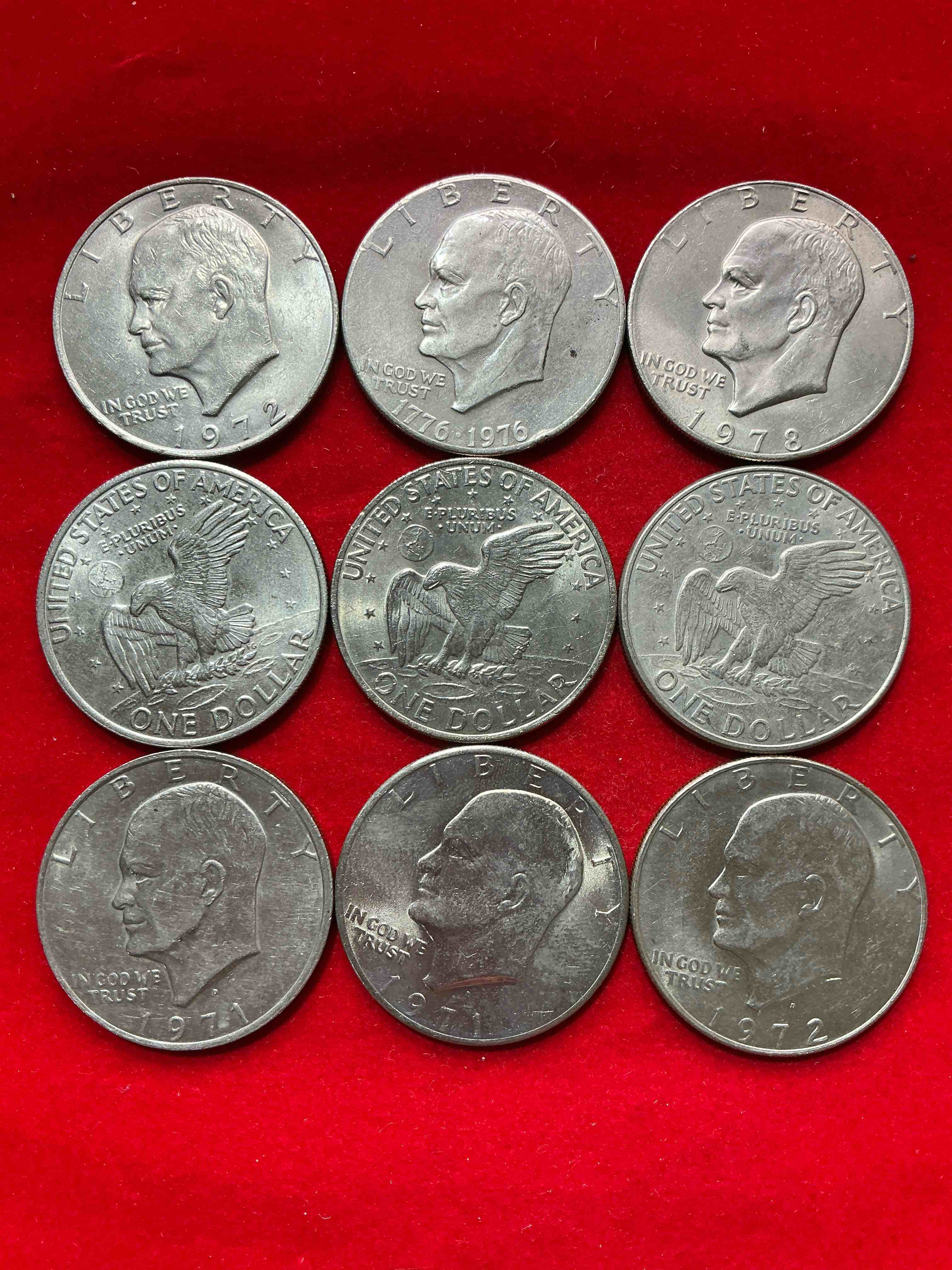 gorgeous eisenhower dollars! here are circulated “ike” dollars! up for auction are ike one dollar coins from different years! awesome ike dollars! even includes rare bicentennial 1976 edition
